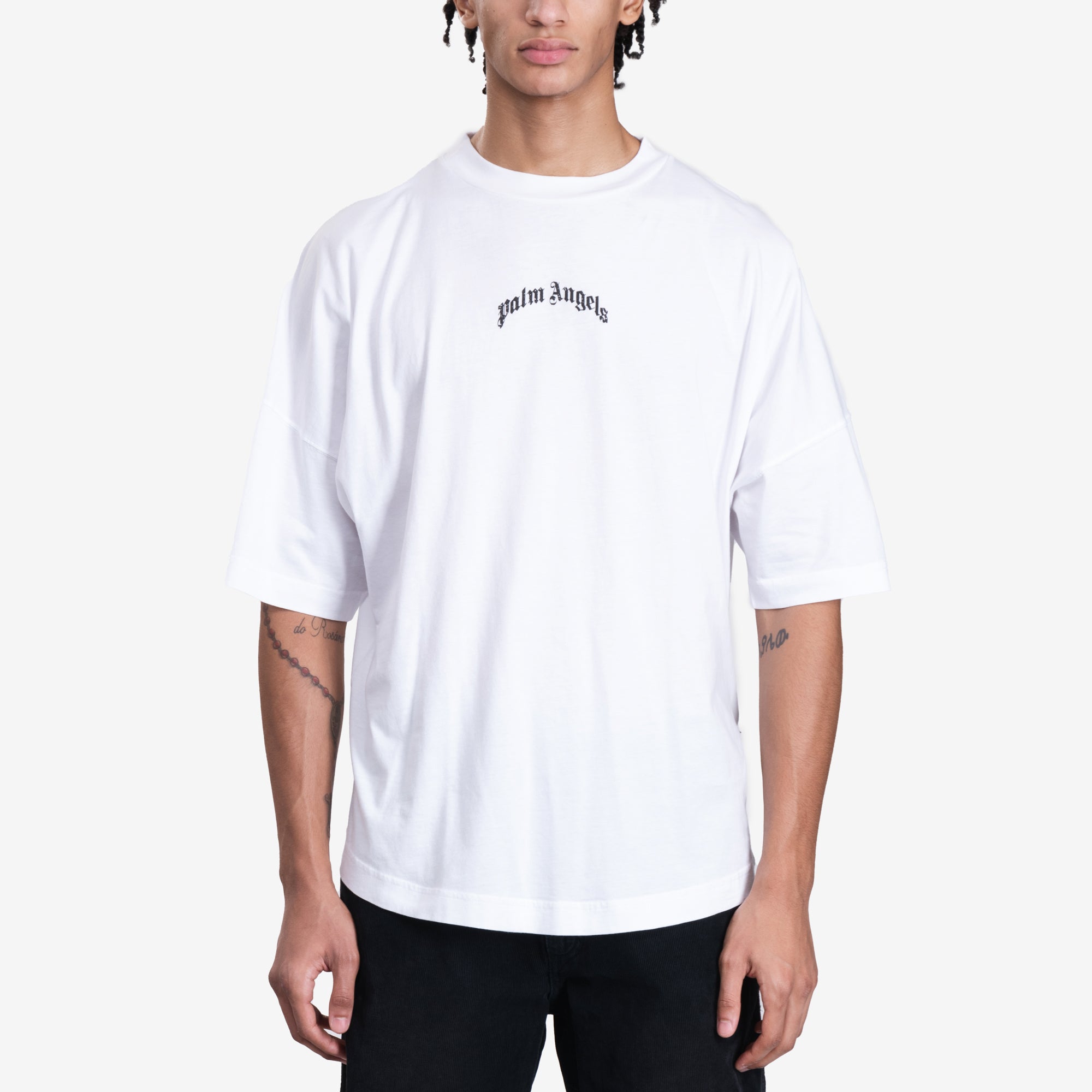 Palm Angels Back Curved Logo Over T-Shirt Off White - 1