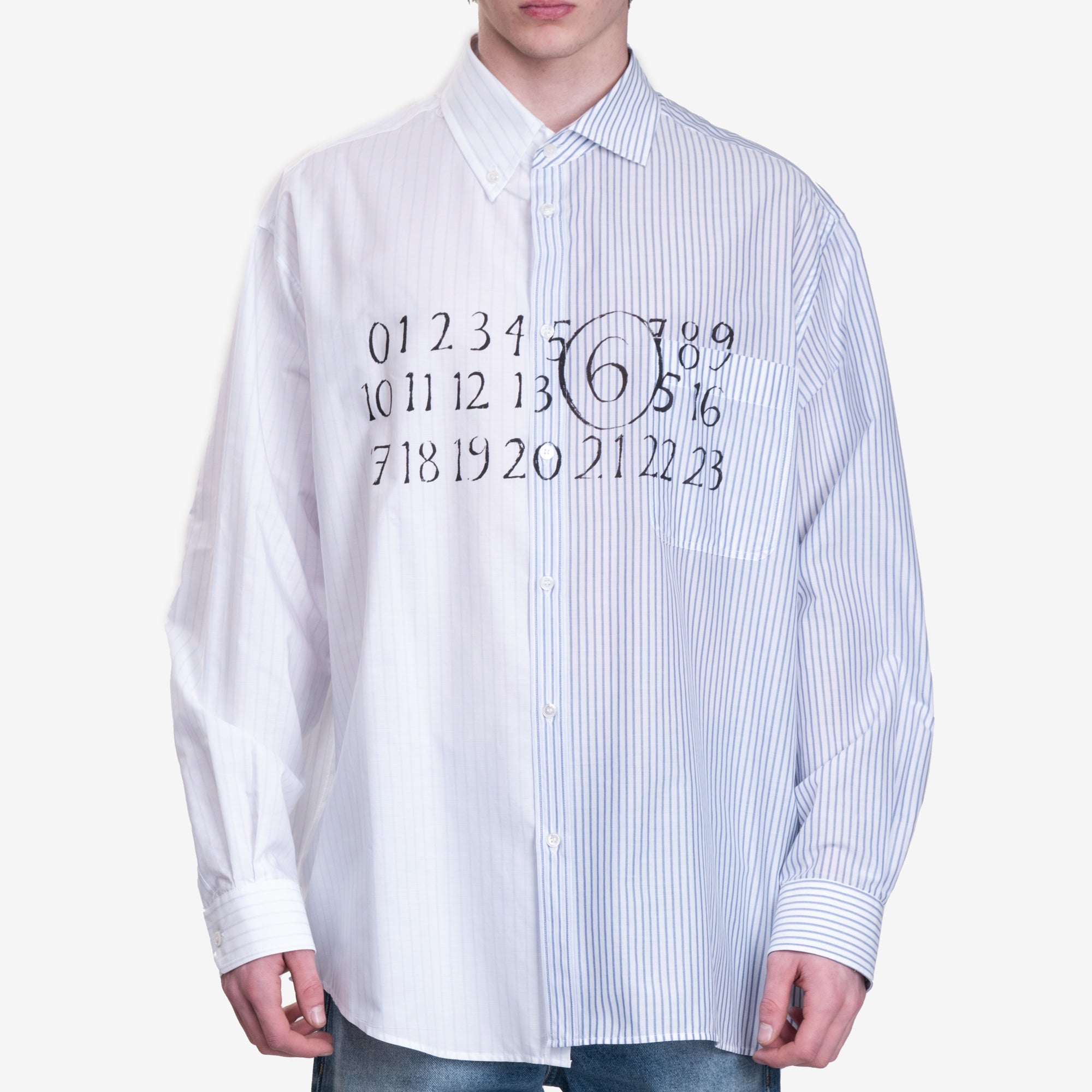 MM6 Numeric Asymmetric Shirt White/Beige/Blue - 1
