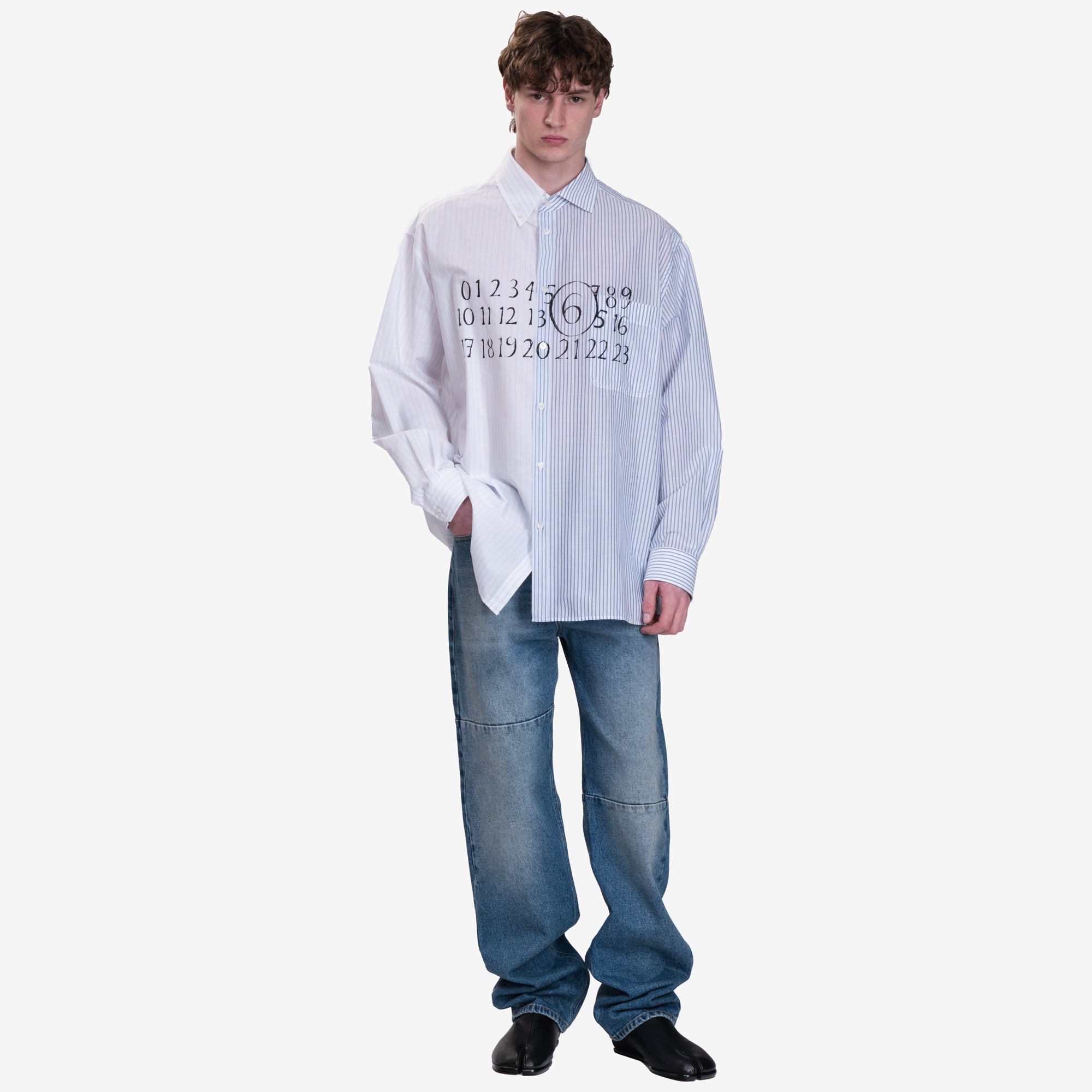 MM6 Numeric Asymmetric Shirt White/Beige/Blue - 2