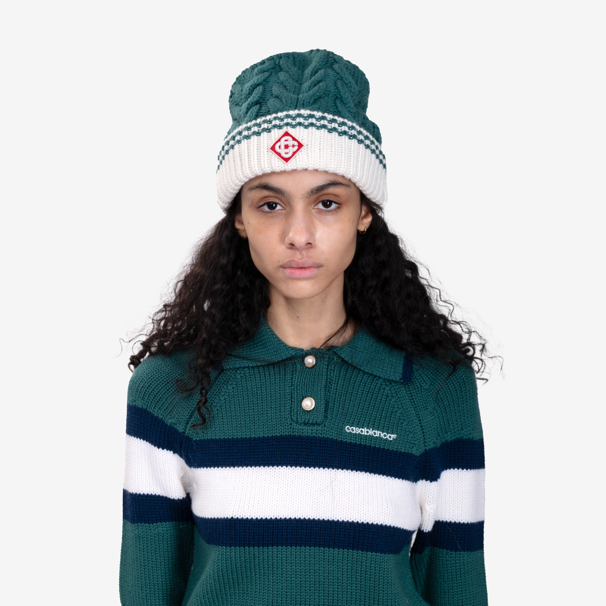 Casablanca Cable Stitch Beanie Green - 2