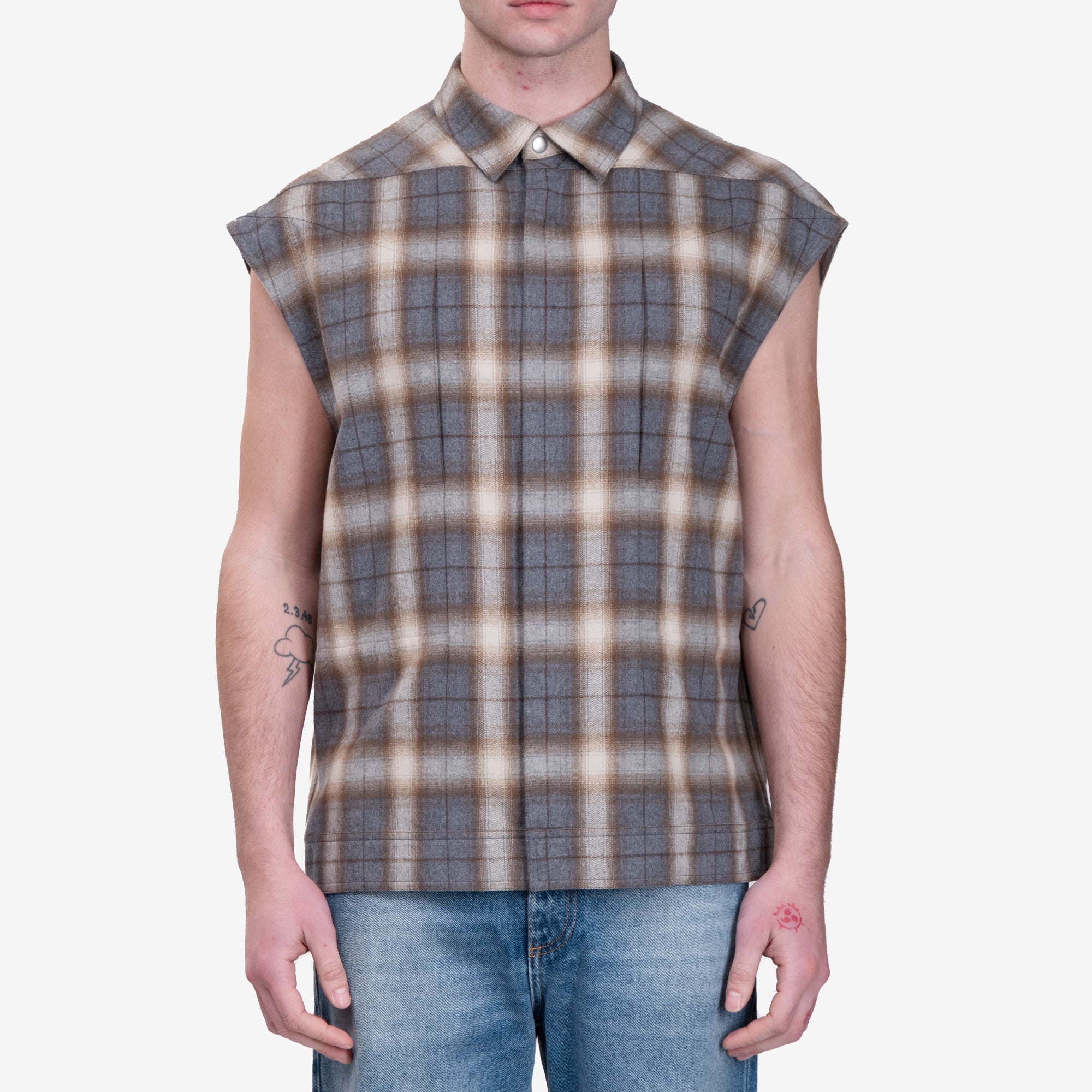 Rick Owens Sleeveless Jumbo Outershirt Grey Plaid - 1