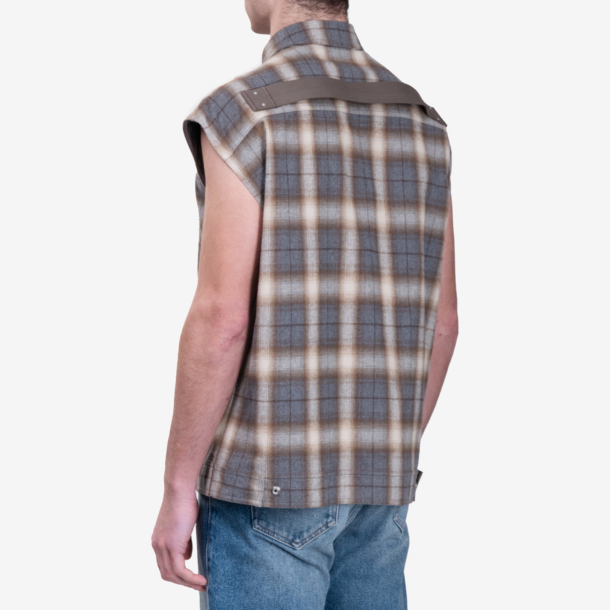 Rick Owens Sleeveless Jumbo Outershirt Grey Plaid - 4