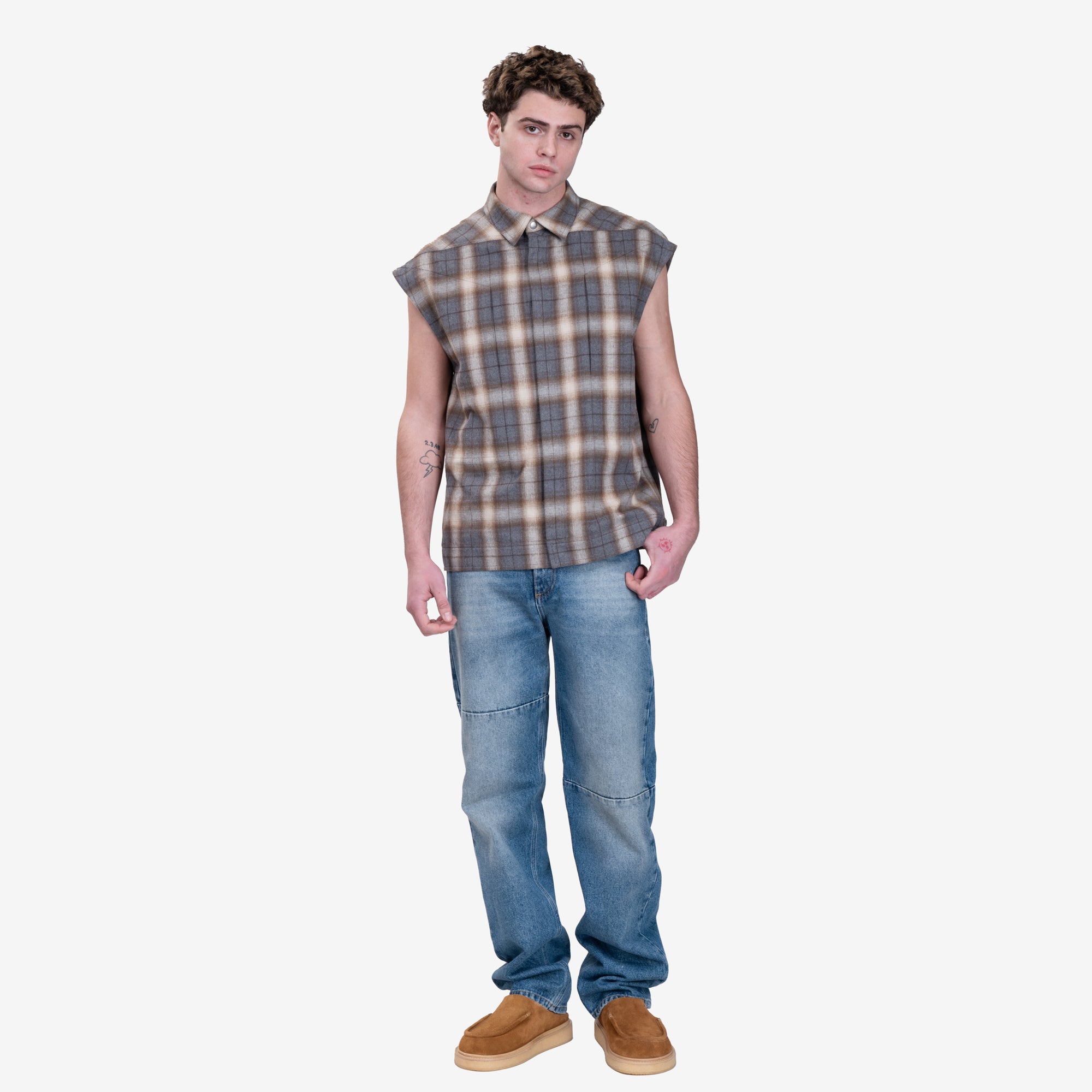 Rick Owens Sleeveless Jumbo Outershirt Grey Plaid - 2