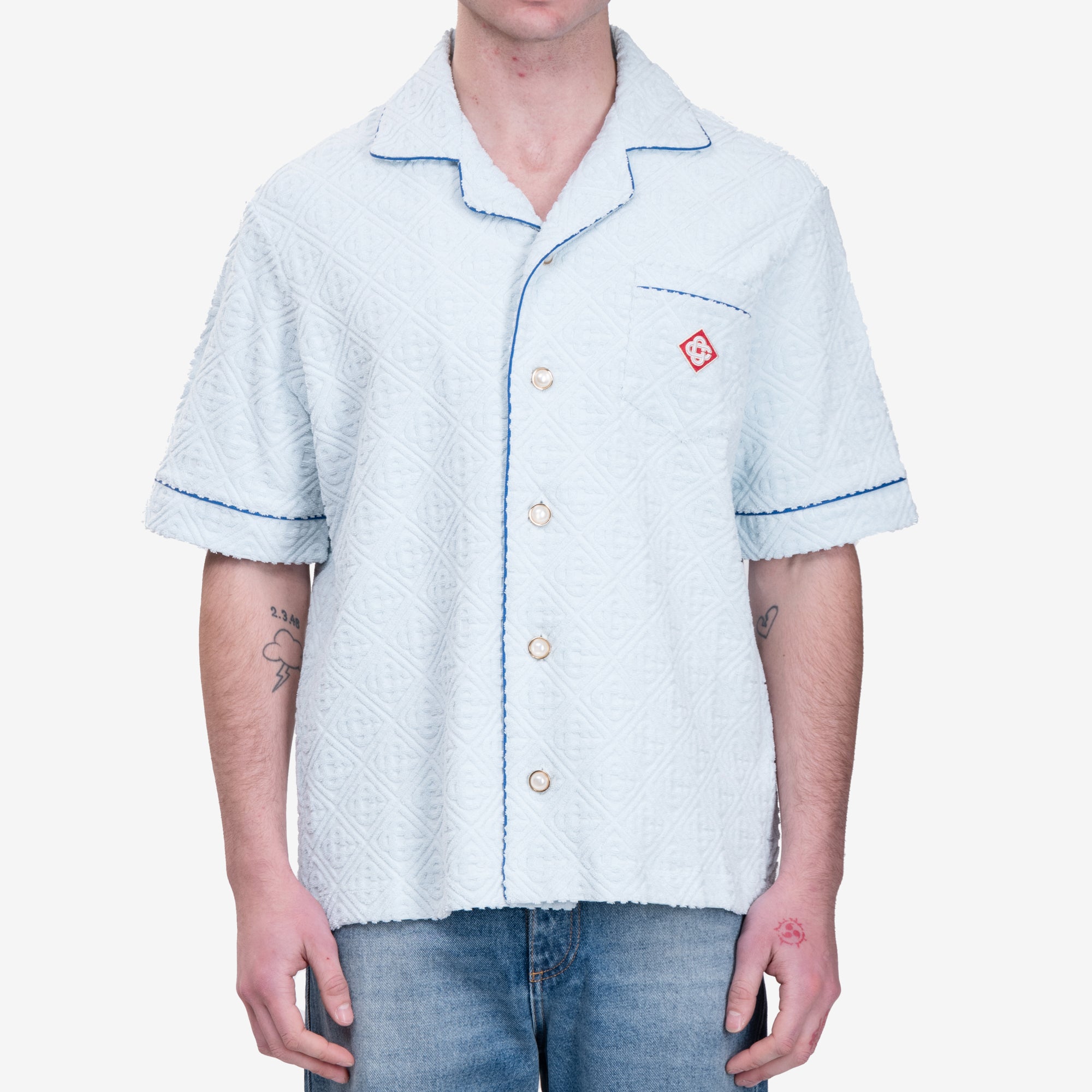 Casablanca Towelling Monogram SS Shirt Light Blue - 1