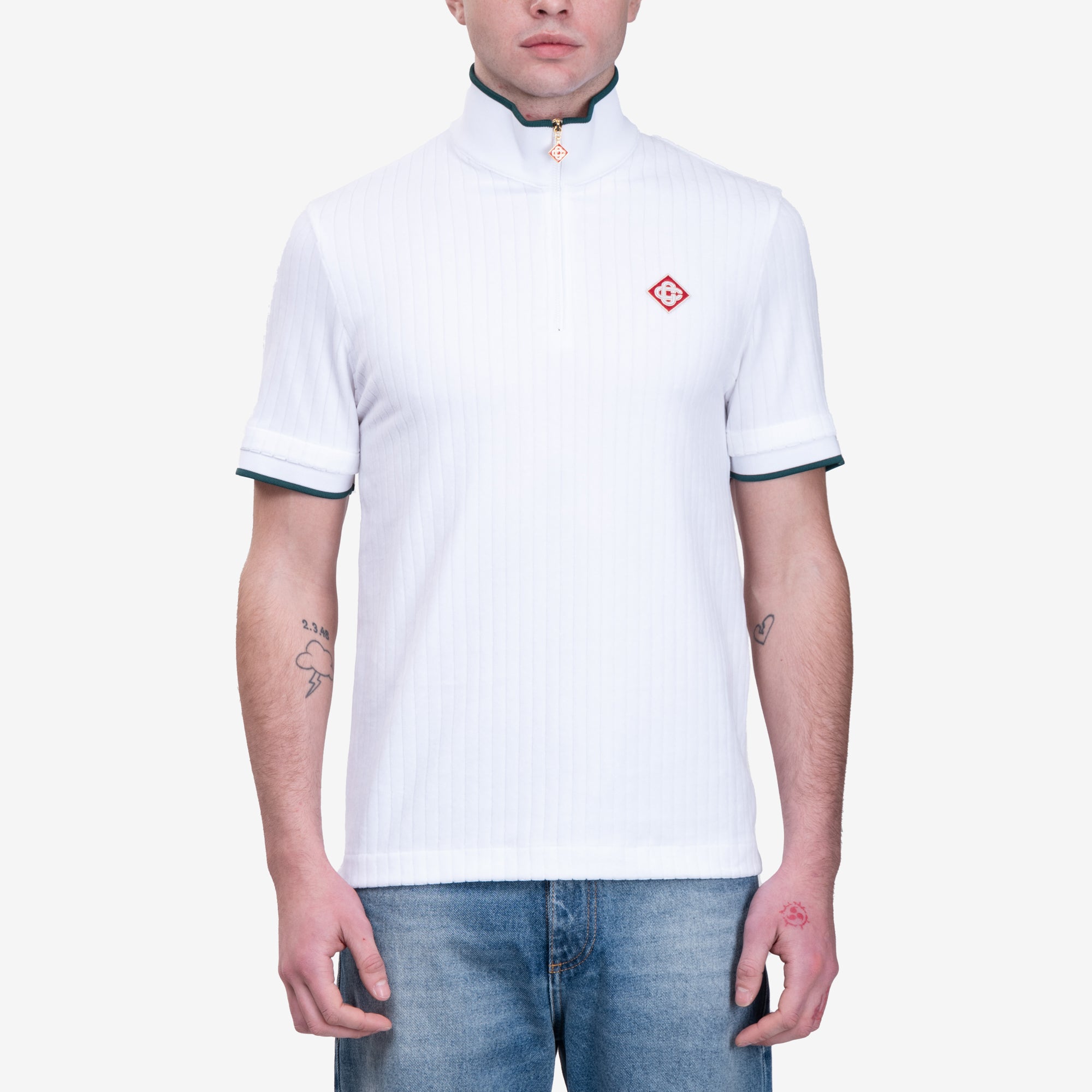 Casablanca Quarter Zip Velour Top White - 1