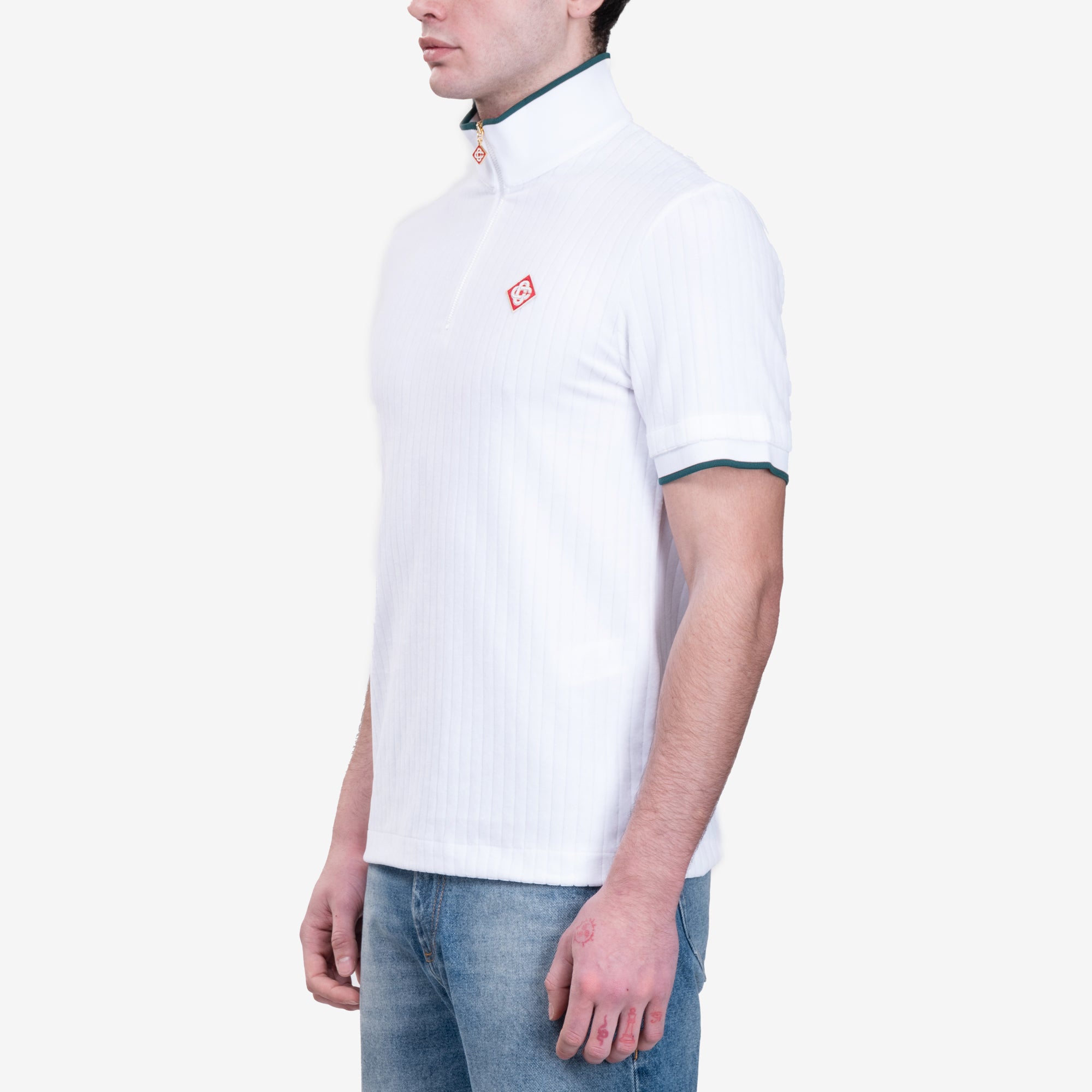 Casablanca Quarter Zip Velour Top White - 3