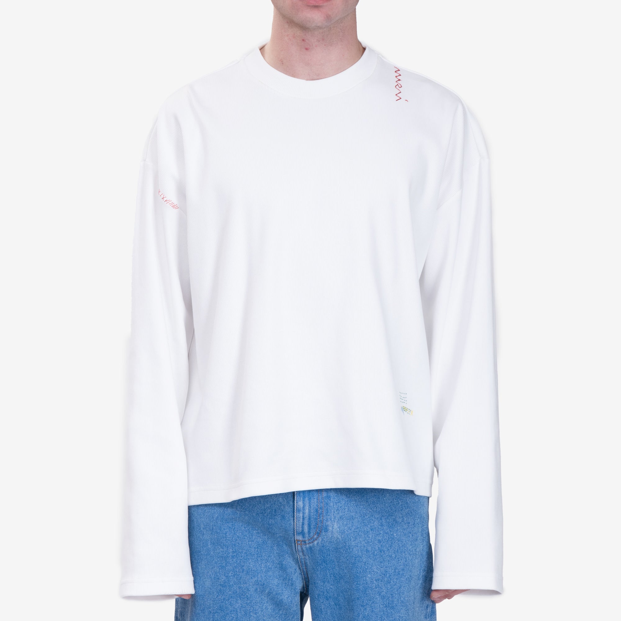 MARNI Shoulder Logo Ribbed Long Sleeve T-Shirt Lily White - 1