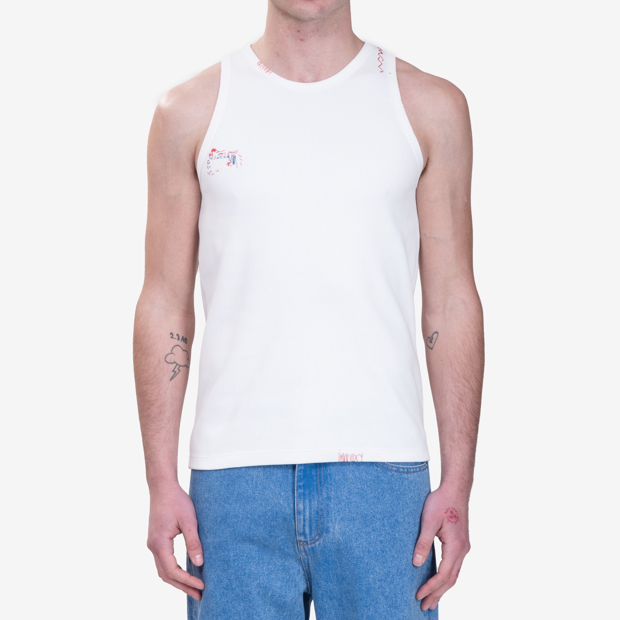 MARNI Shoulder Logo Ribbed Tank Top Lily White - 1