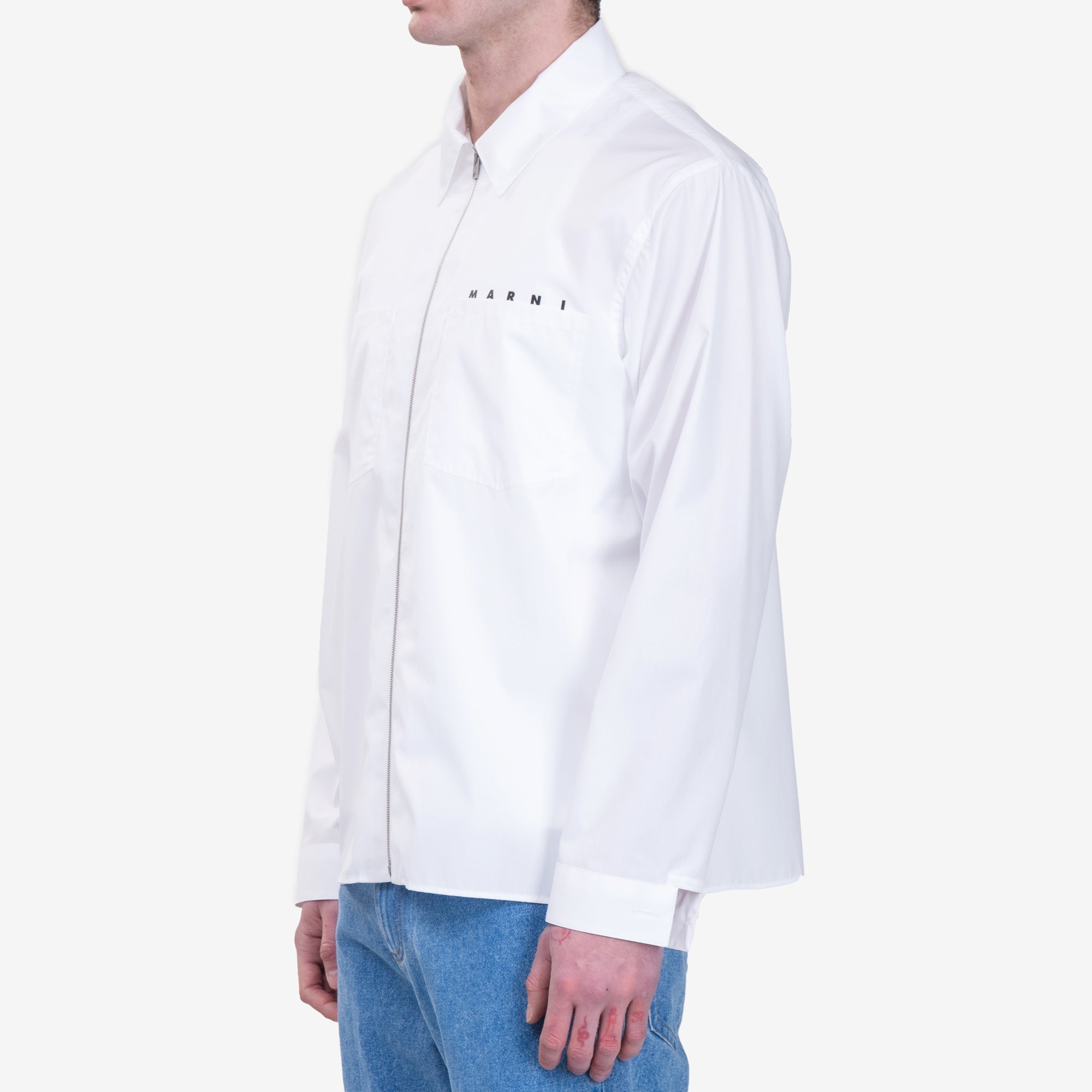 MARNI Hidden Logo Zip Poplin Shirt Lily White - 3