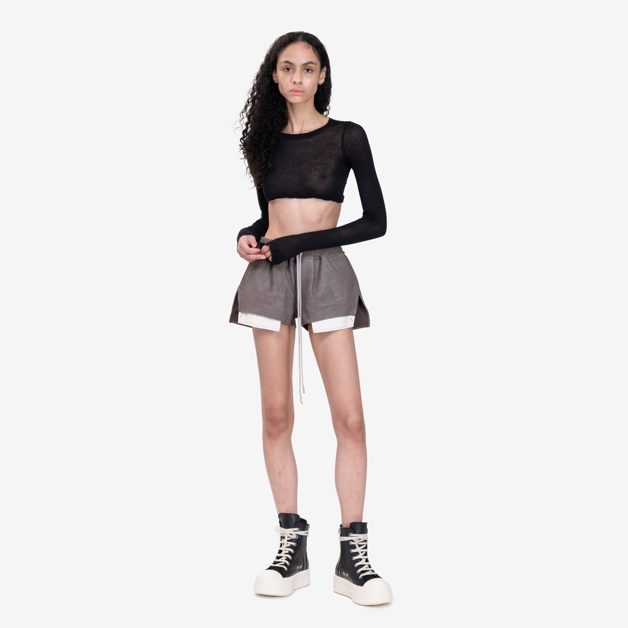 Rick Owens Womens Long Sleeve Crop Top Black - 2