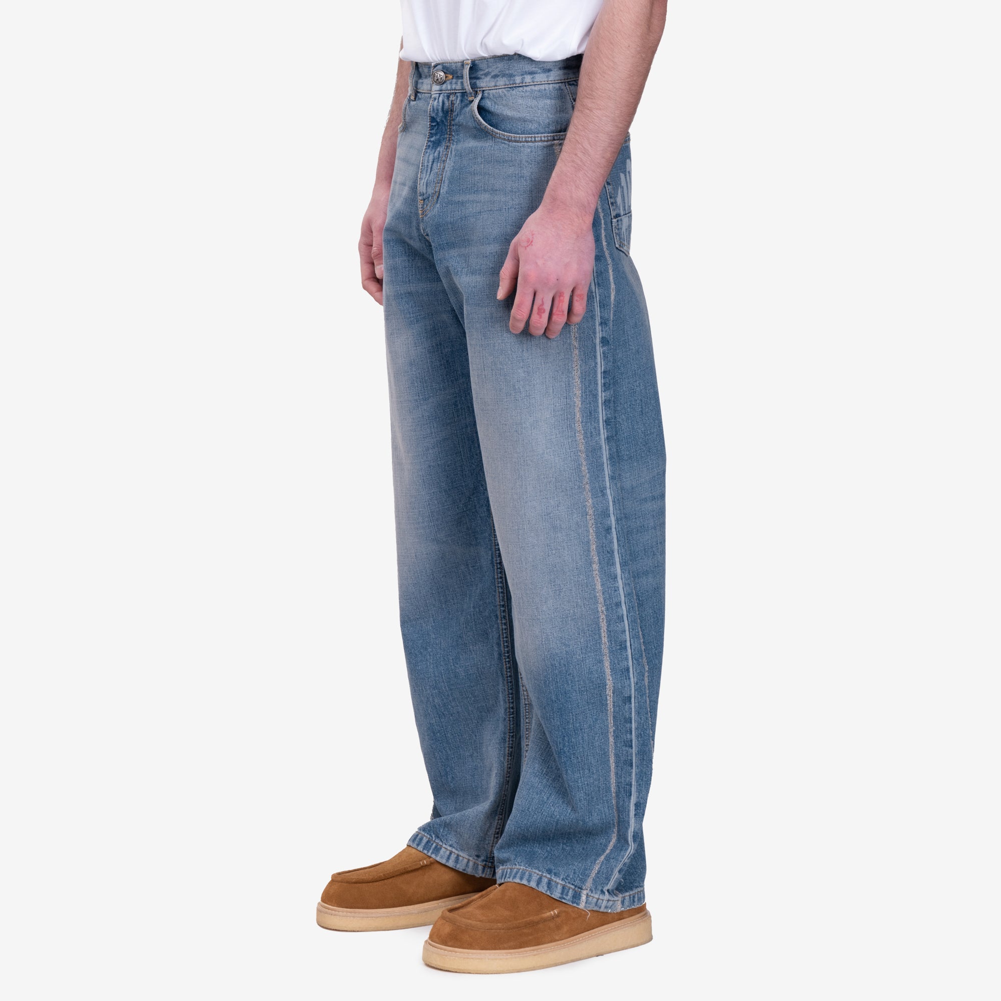 Palm Angels Curved Logo Loose Jeans Light Blue - 3