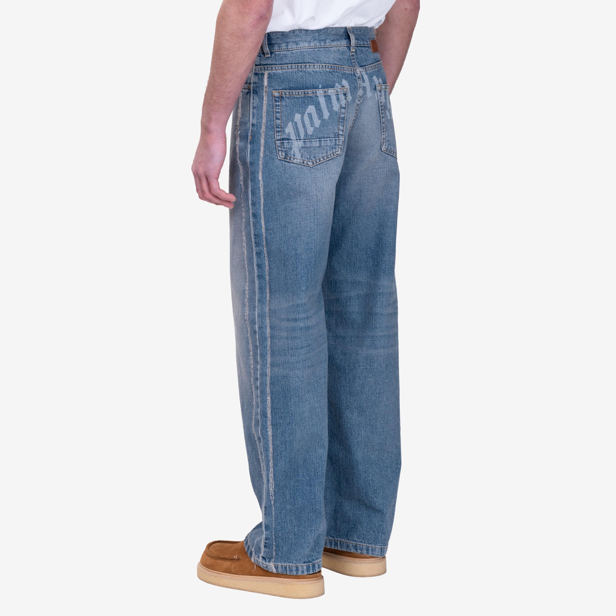 Palm Angels Curved Logo Loose Jeans Light Blue - 4