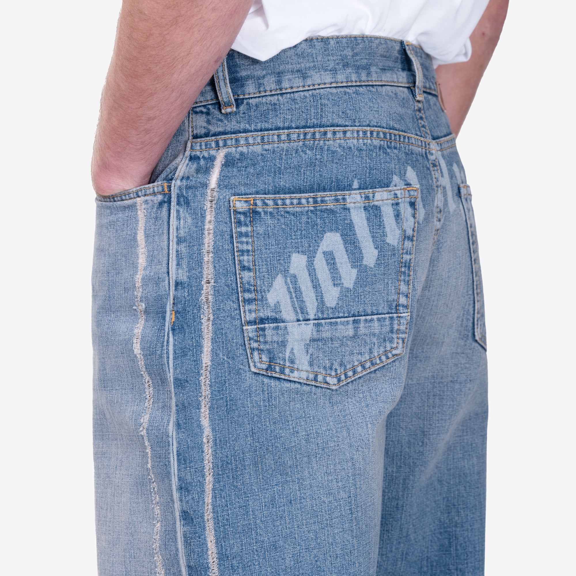 Palm Angels Curved Logo Loose Jeans Light Blue - 5