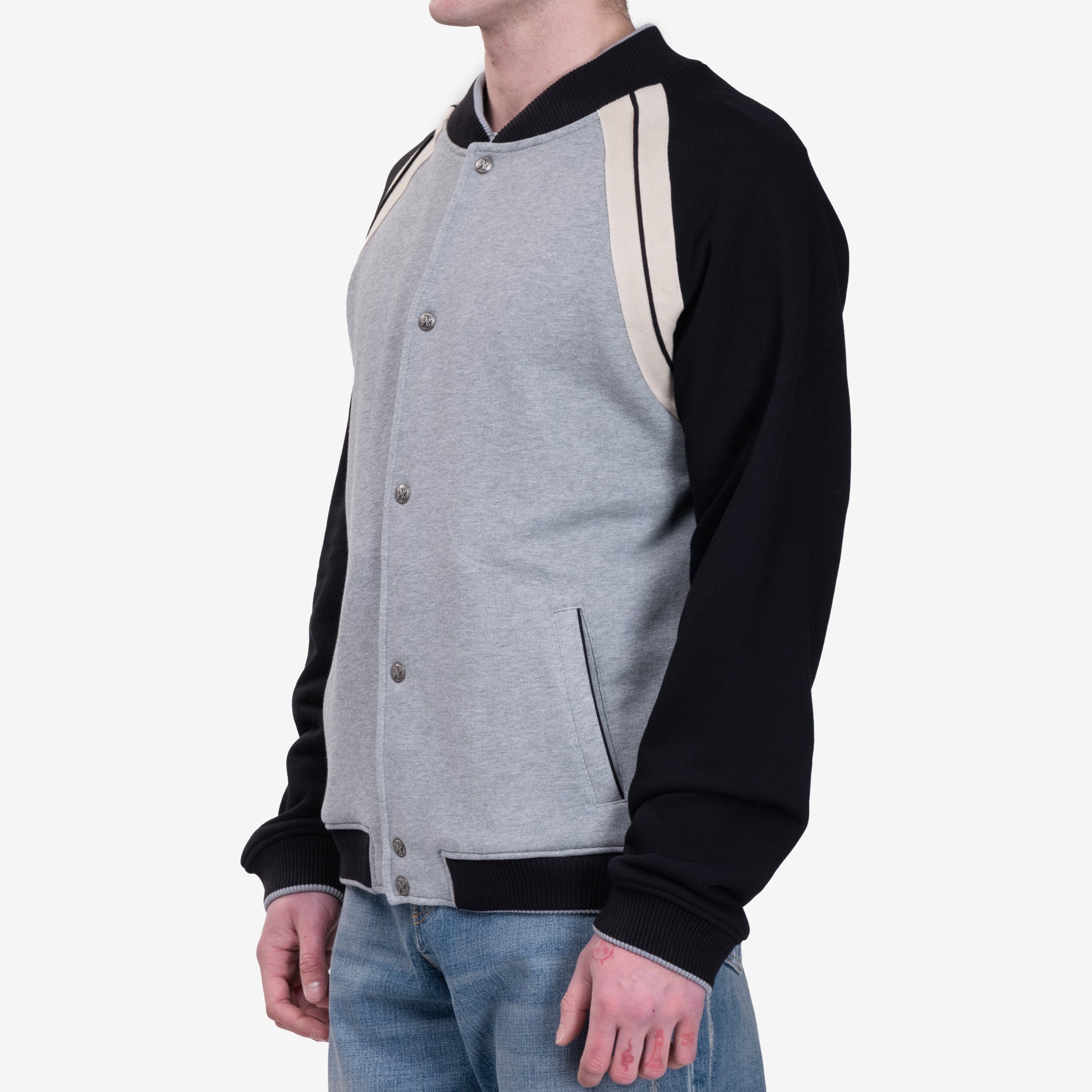 Palm Angels Curved Logo Track Varsity Jacket Melange Grey - 3