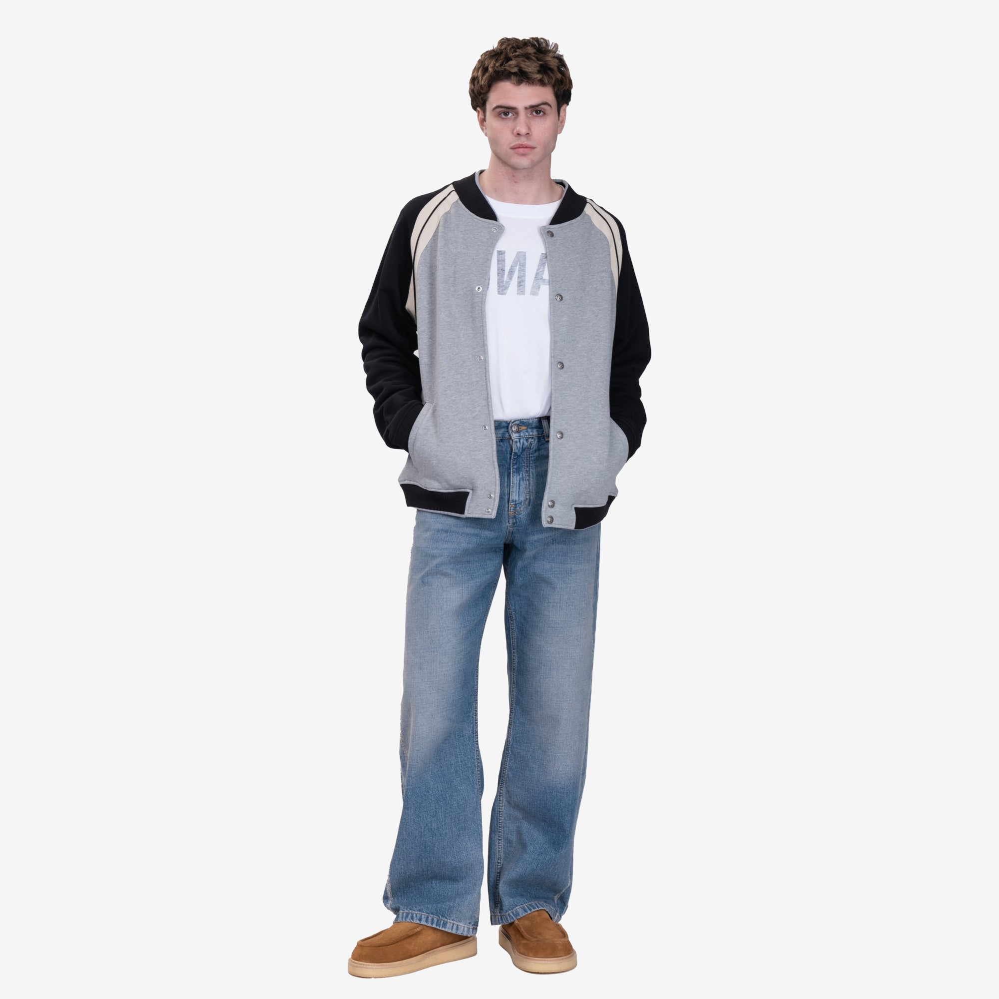 Palm Angels Curved Logo Track Varsity Jacket Melange Grey - 2