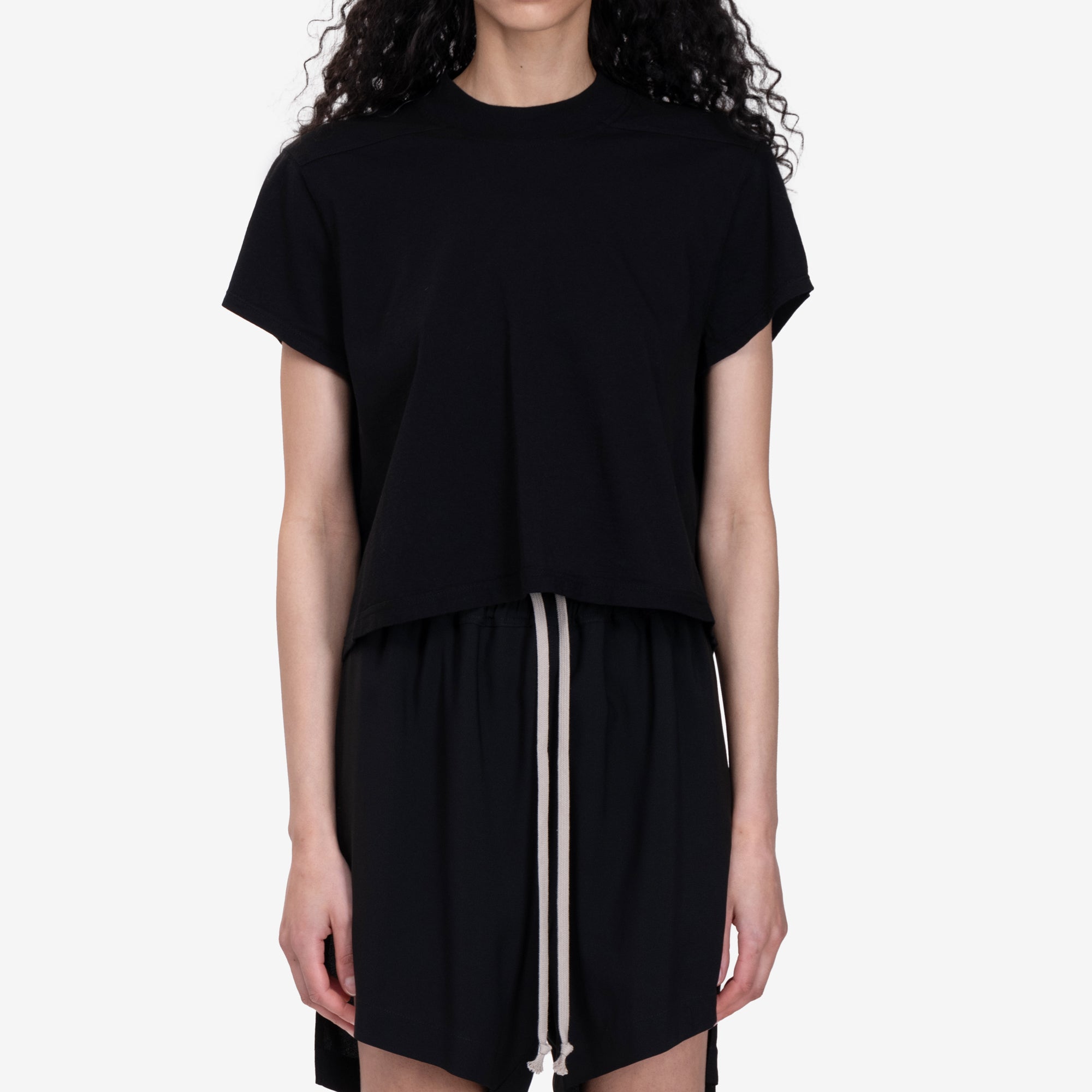Rick Owens DRKSHDW Womens Cropped Small Level T-Shirt Black - 1