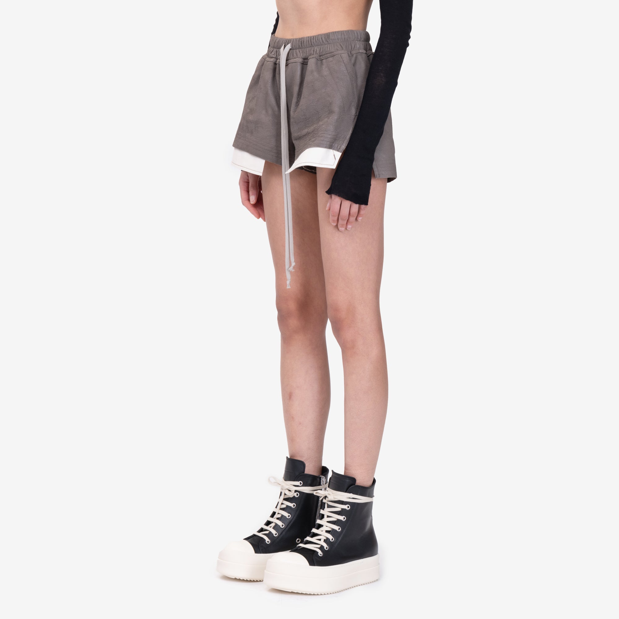 Rick Owens Womens Fog Boxers Leather Shorts Dust - 3