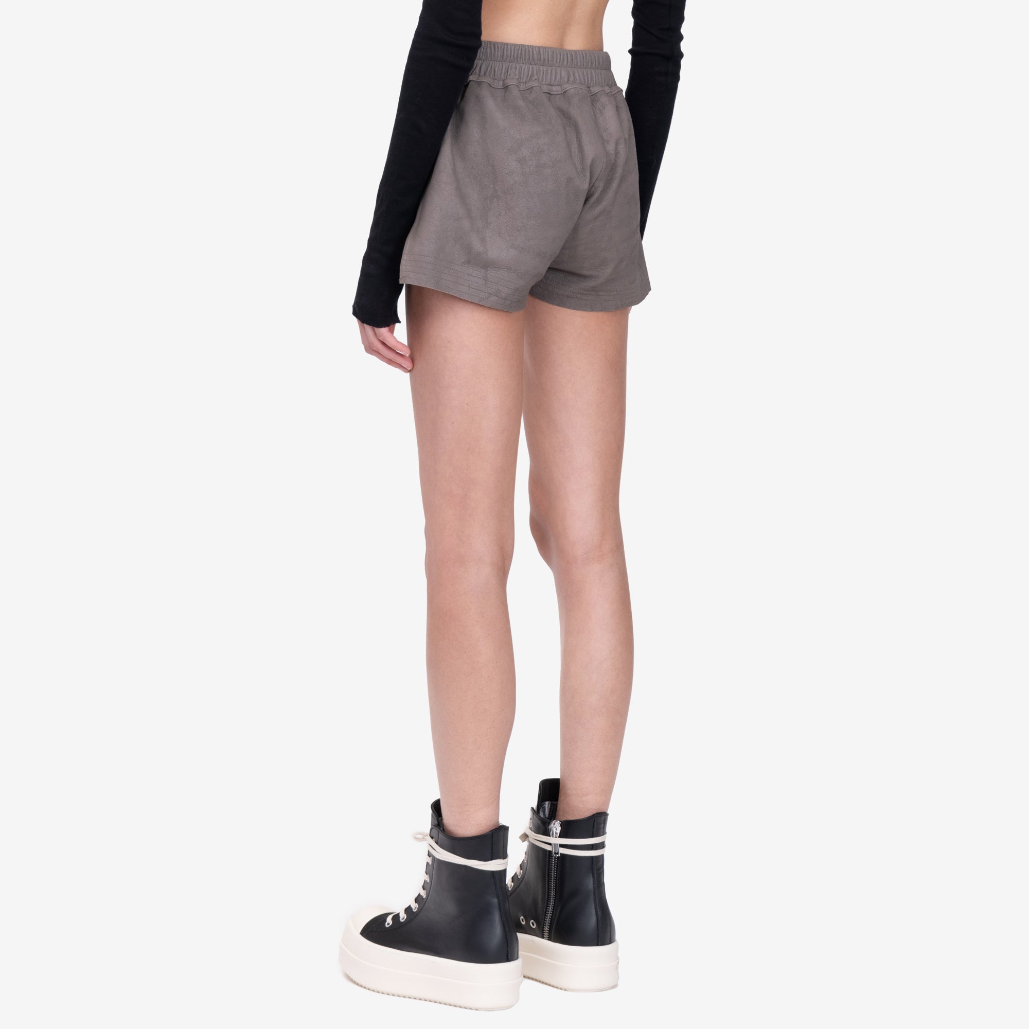 Rick Owens Womens Fog Boxers Leather Shorts Dust - 4