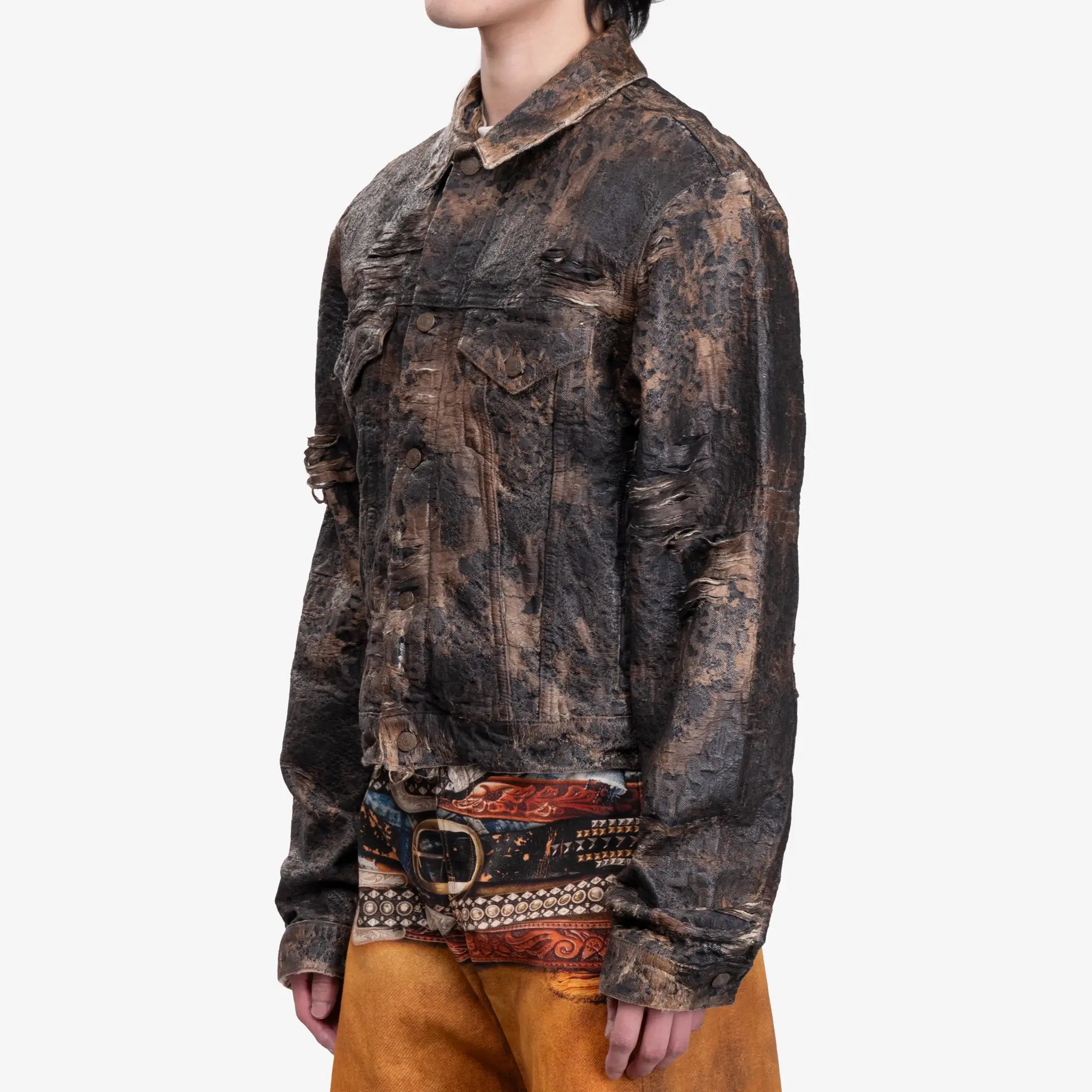 Acne Studios Distressed Monogram Denim Jacket Brown - 3
