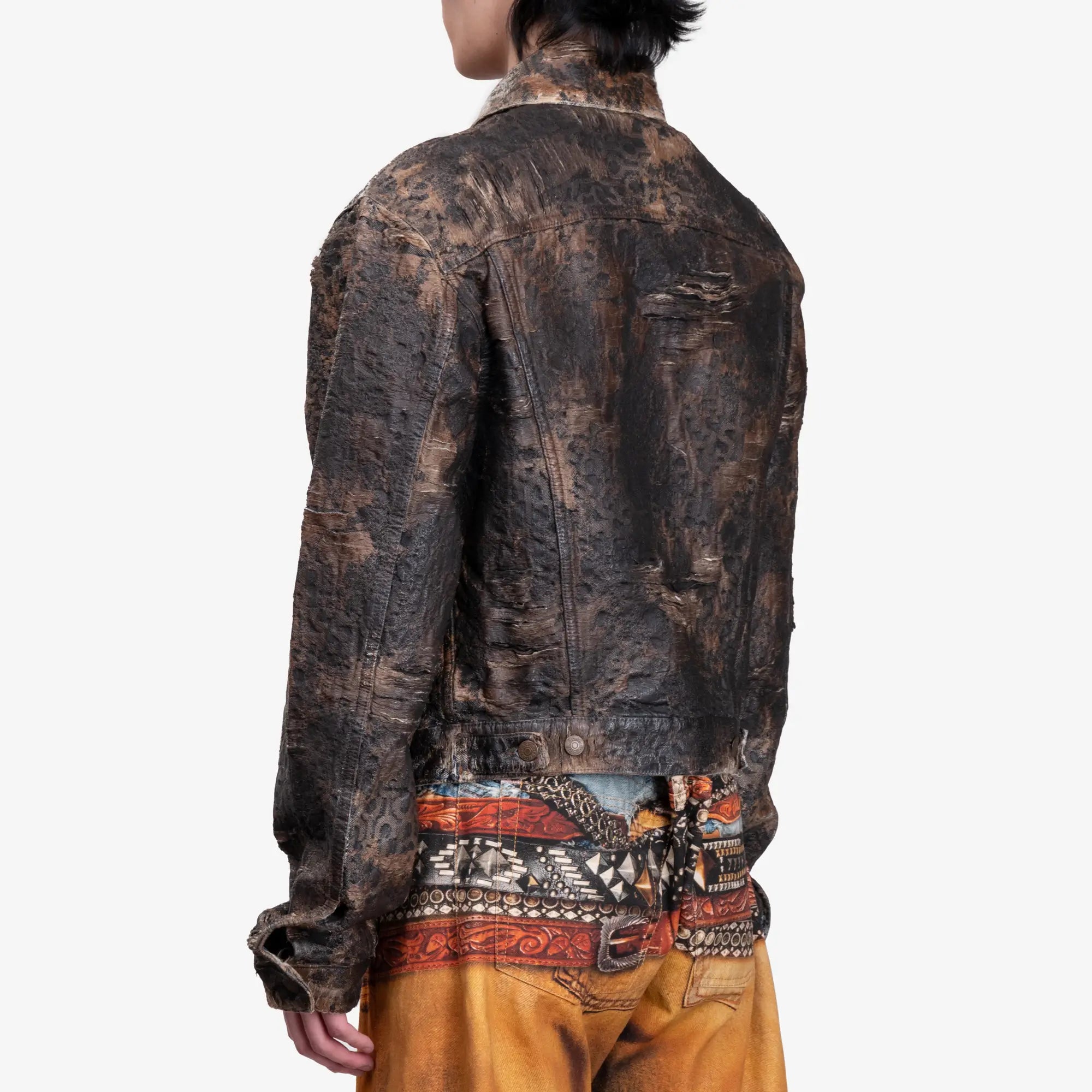 Acne Studios Distressed Monogram Denim Jacket Brown - 4