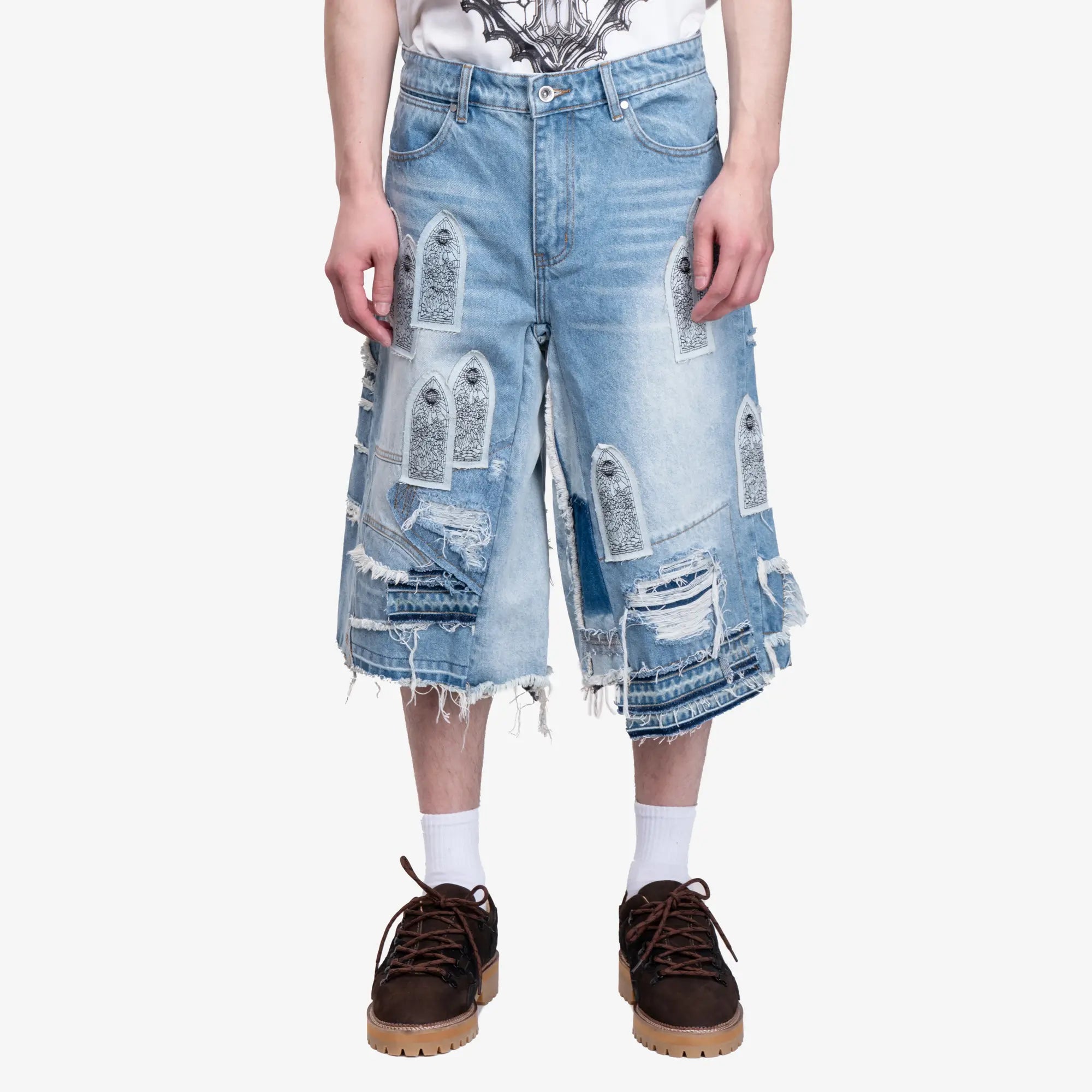 Who Decides War Patched Arch Repaired Blowout Shorts Sky - 1