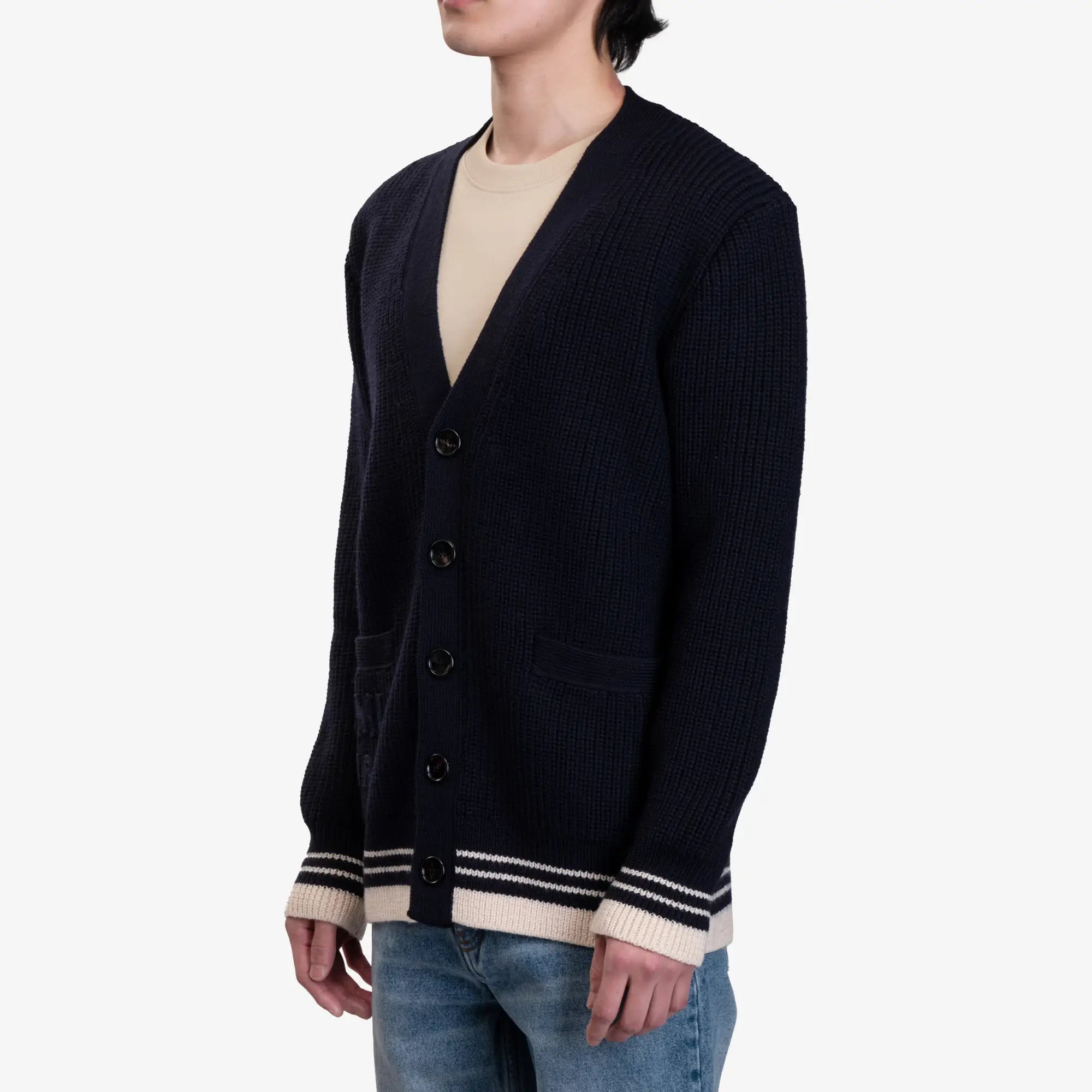 AMI Ribbed Cardigan Navy - 3