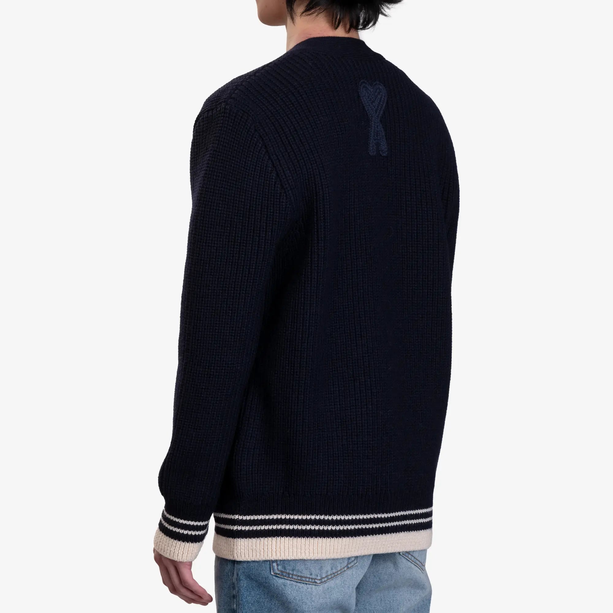 AMI Ribbed Cardigan Navy - 4