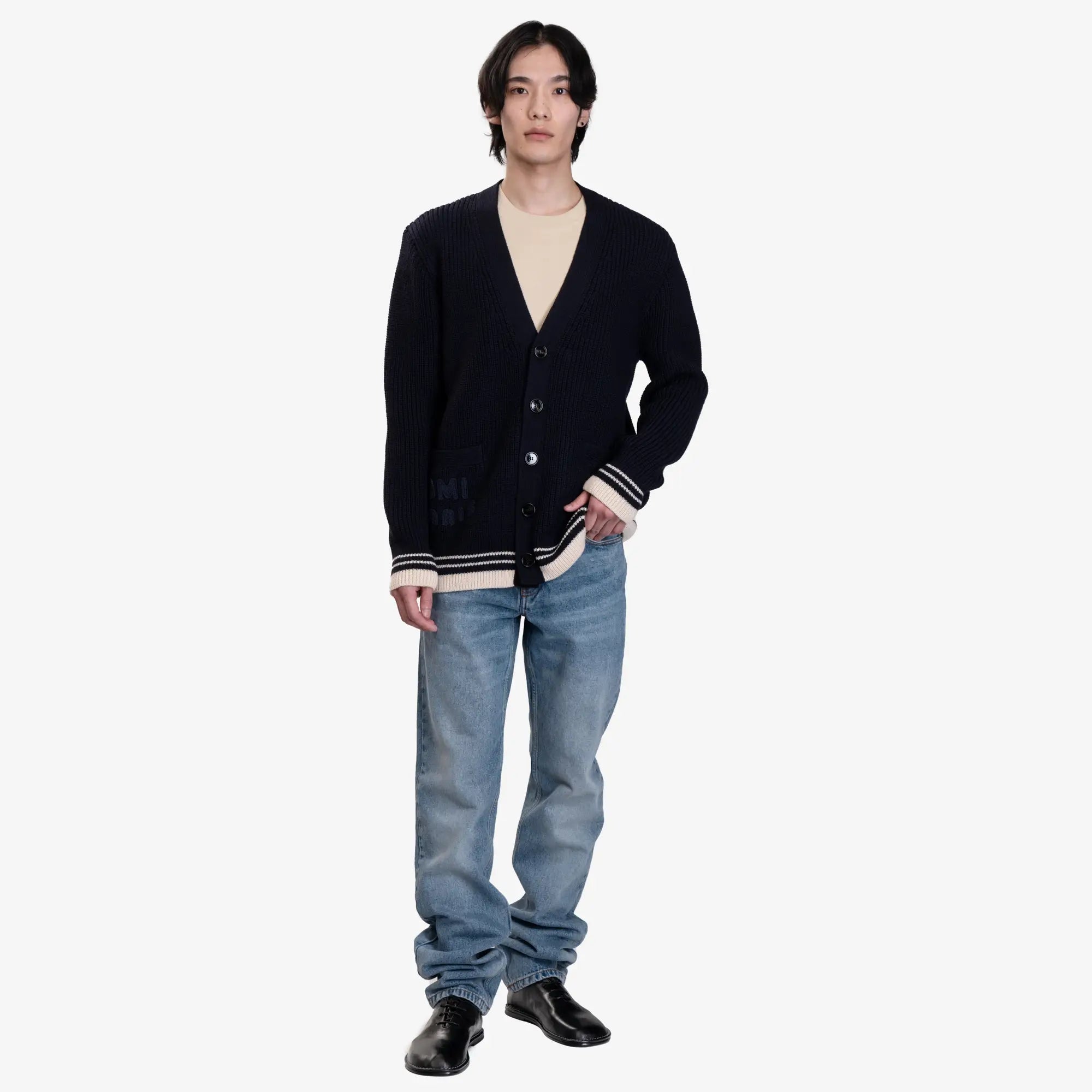 AMI Ribbed Cardigan Navy - 2