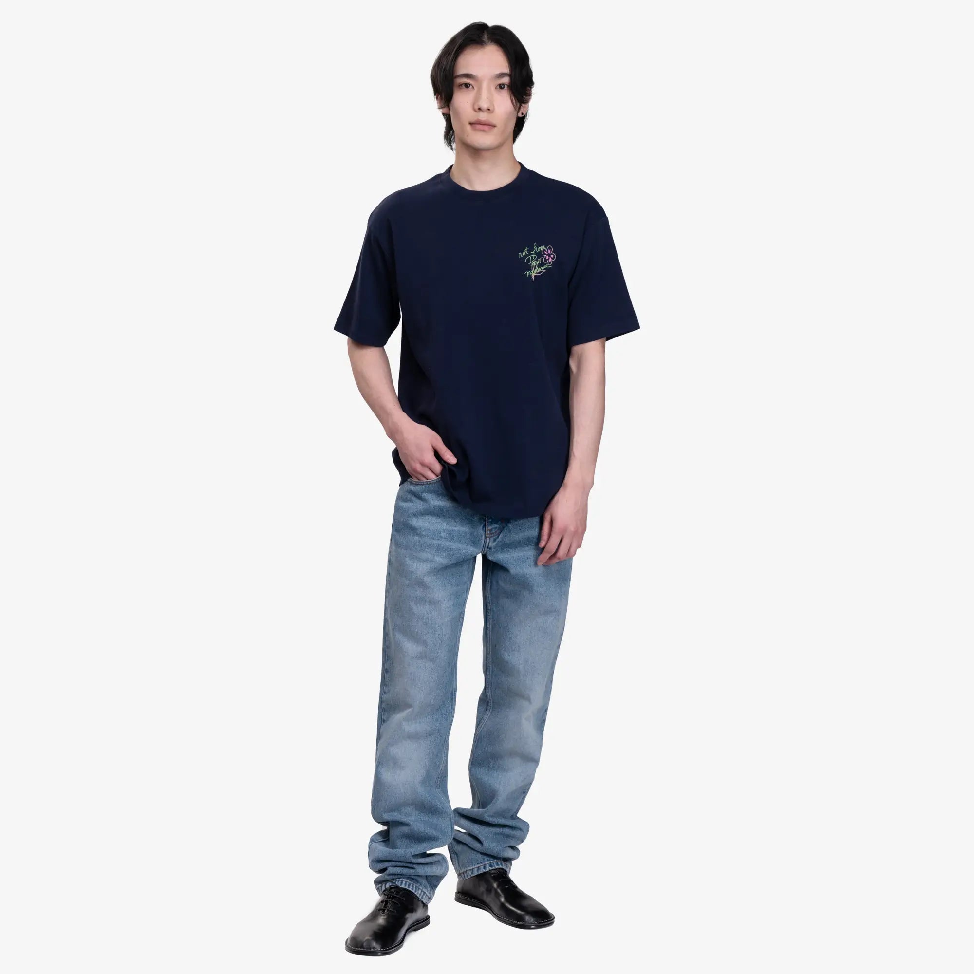 Drôle de Monsieur Le T-Shirt Slogan Esquisse Navy - 2