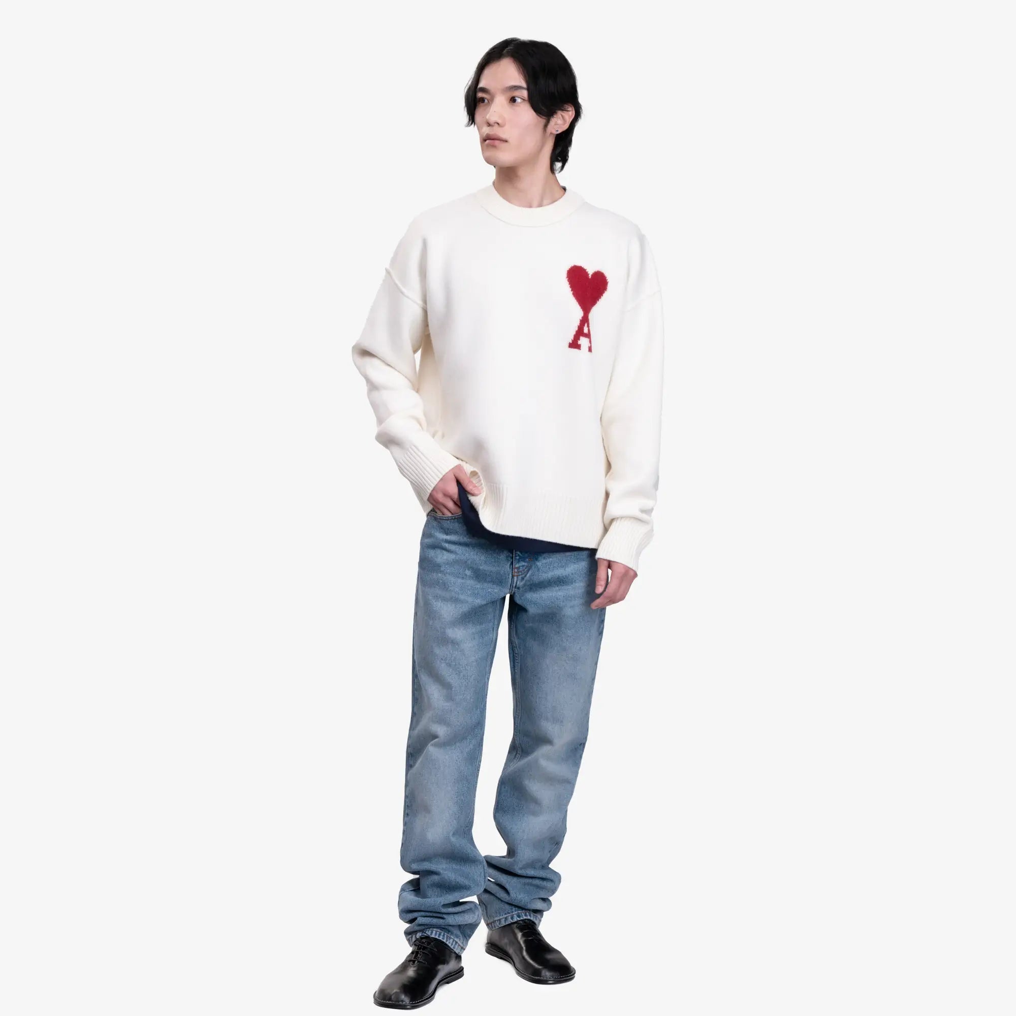 AMI Red Ami de Coeur Sweater Off White - 2