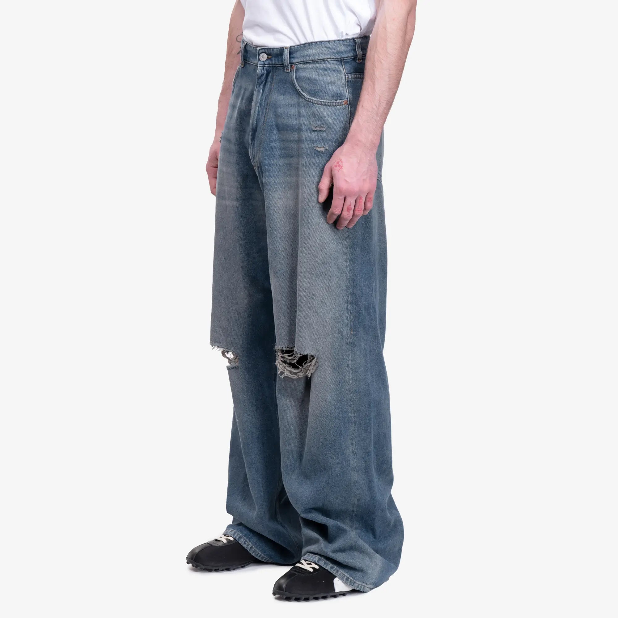 MM6 Ripped Wide Leg Jeans Grey Blue - 3