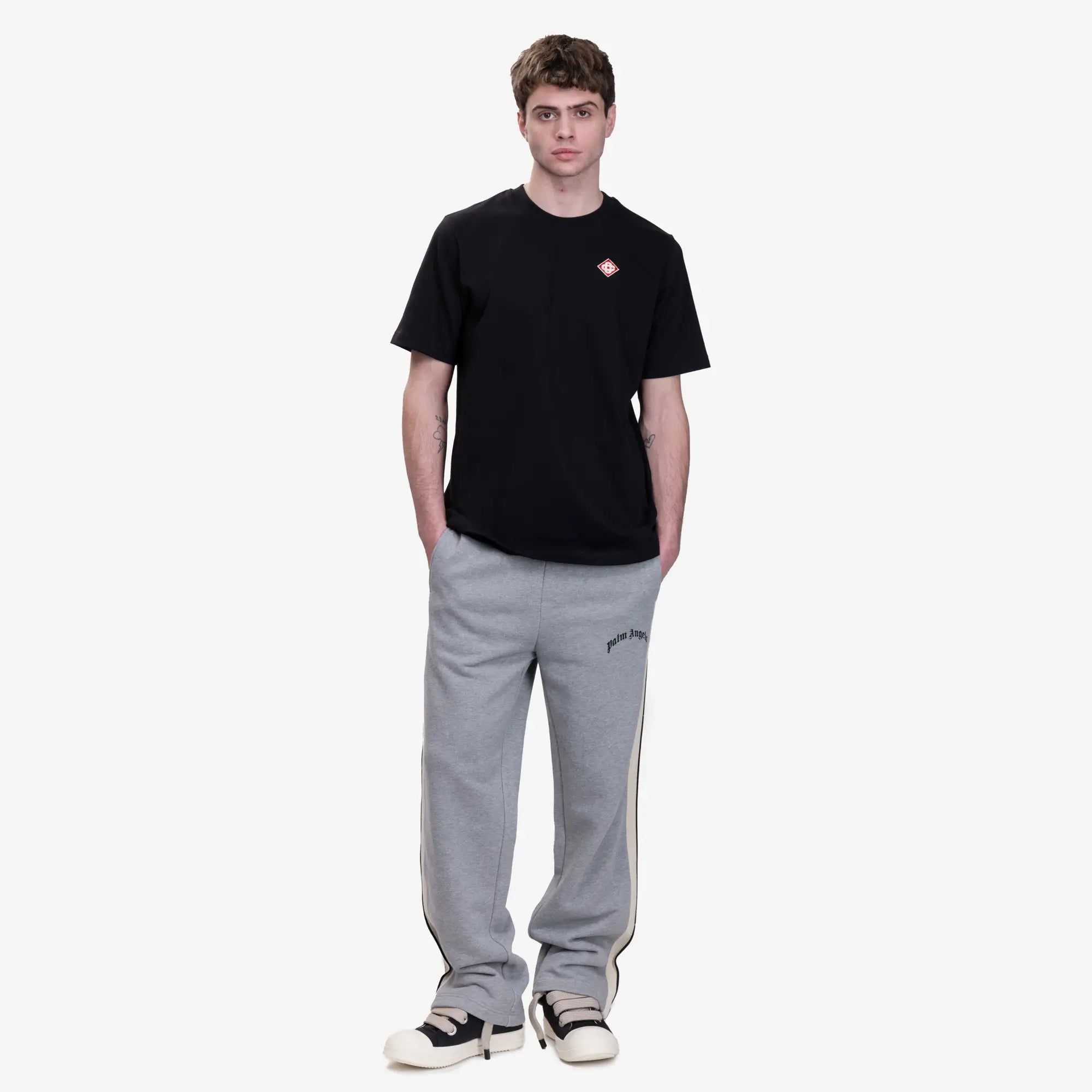 Palm Angels Curved Logo Track Sweatpants Melange Grey - 2