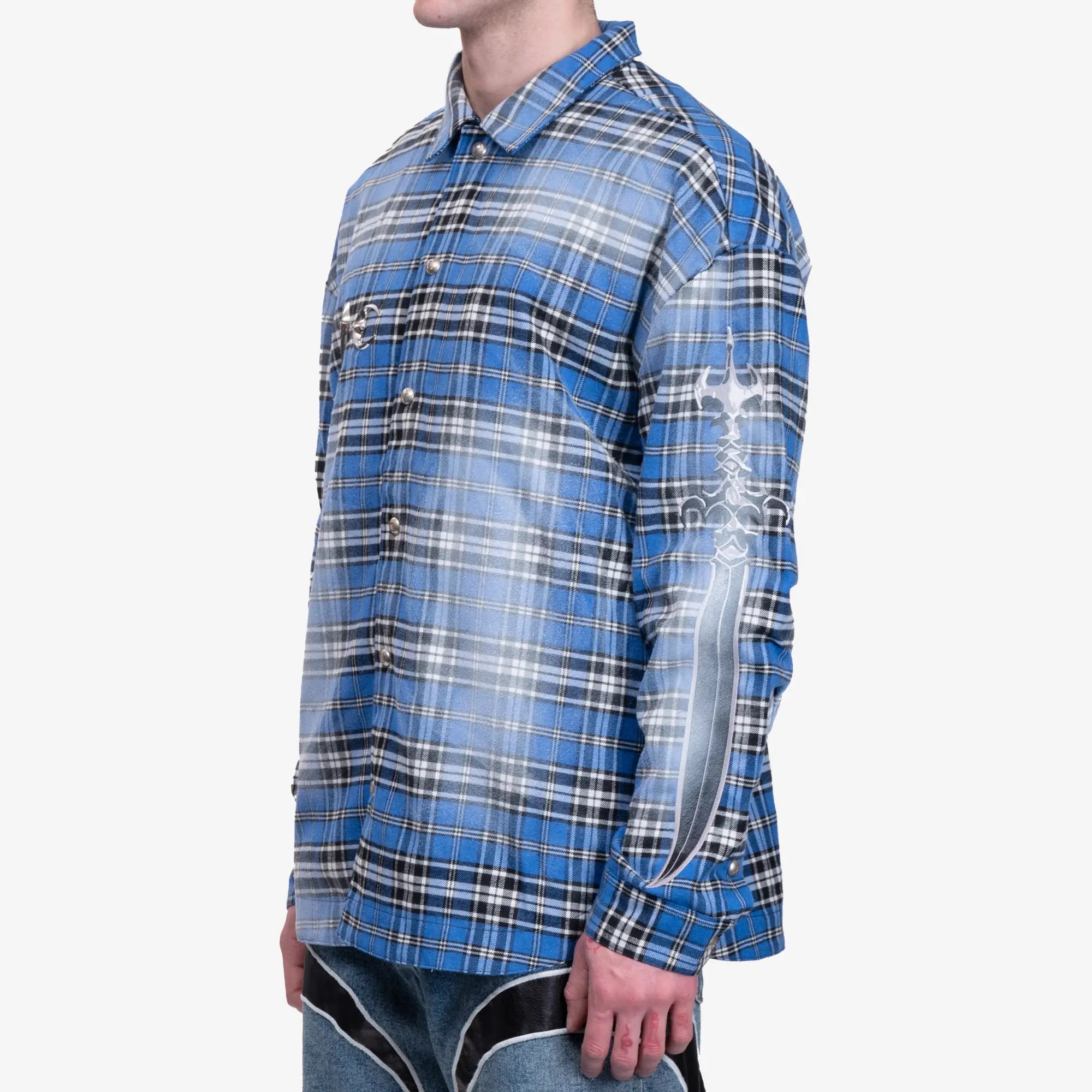 Thug Club Arab Sword Flannel Shirt Blue - 3