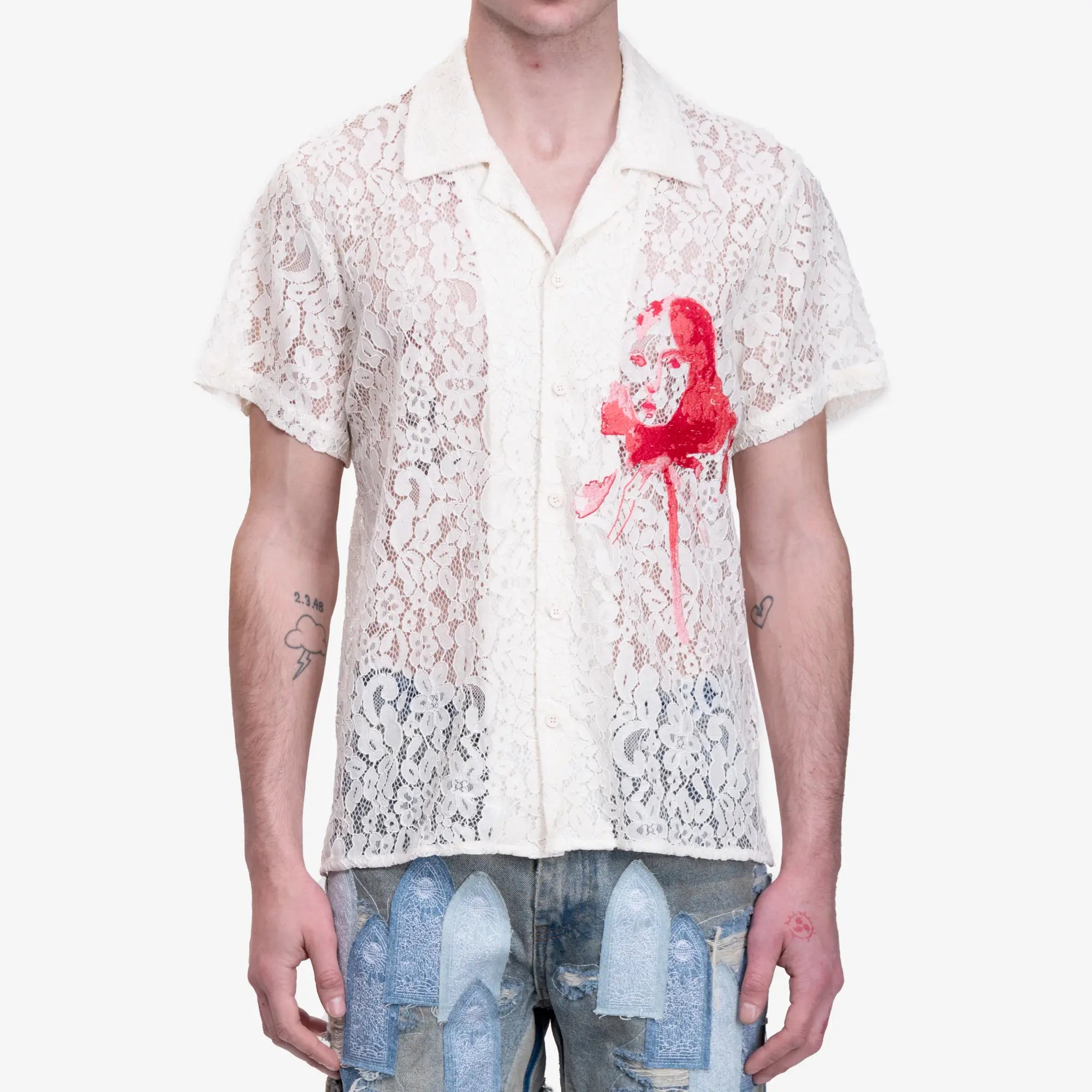 KidSuper Lace Girl Painting Shirt Cream - 1