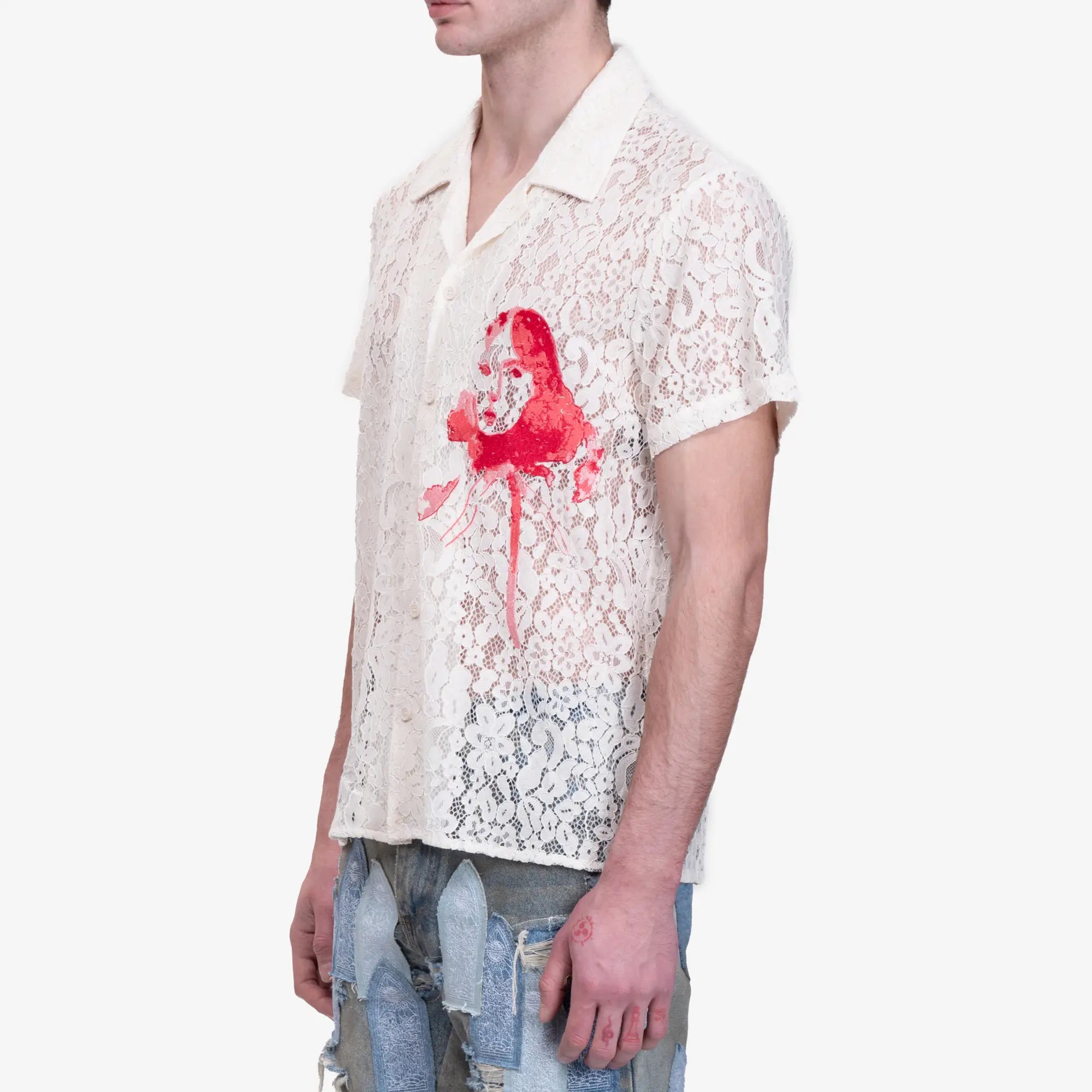 KidSuper Lace Girl Painting Shirt Cream - 3