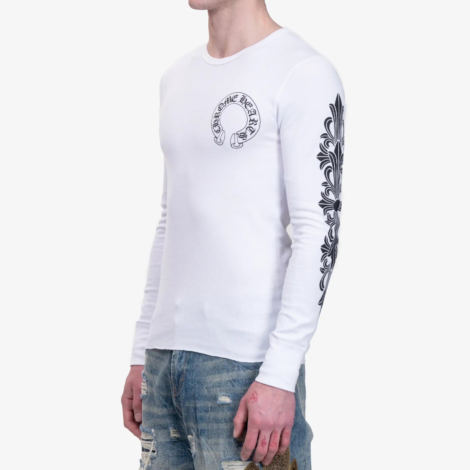 Chrome Hearts CH Floral Thermal LS T-Shirt White - 3