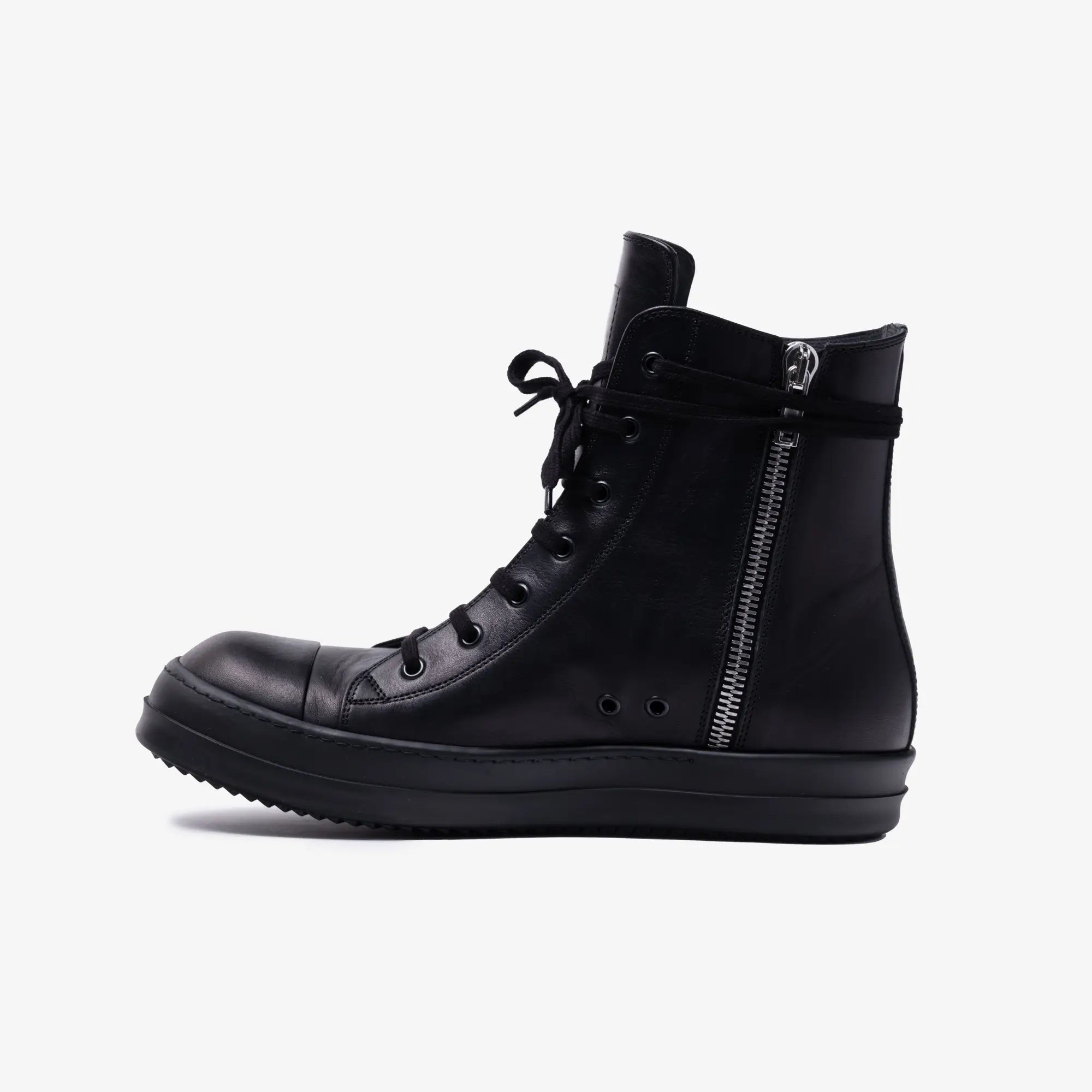 Rick Owens High - Top Leather Sneakers Black/Black/Black - 4