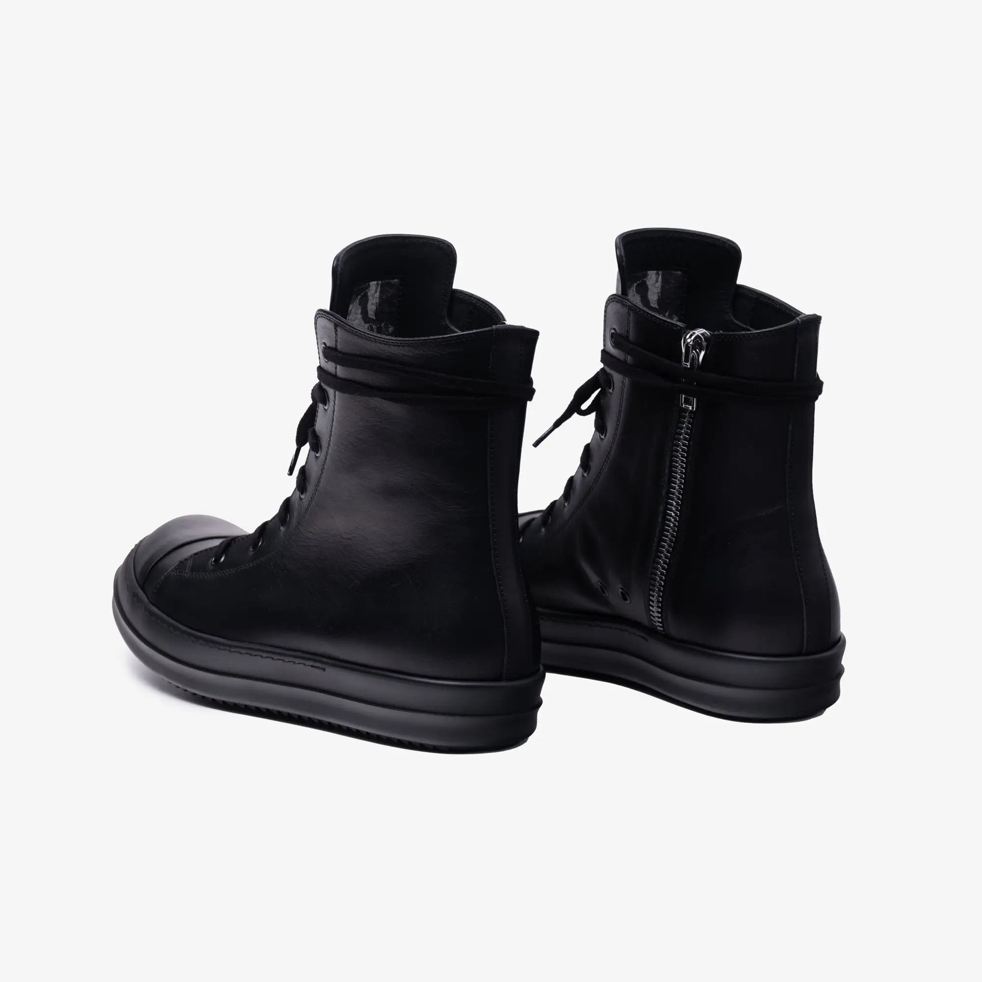 Rick Owens High - Top Leather Sneakers Black/Black/Black - 5