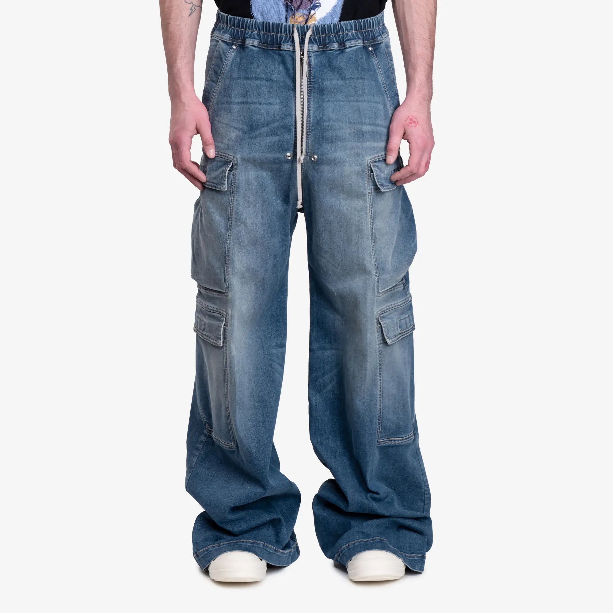 Rick Owens DRKSHDW Unisex Double Cargo Jumbo Bela Pants Washed Indigo - 1