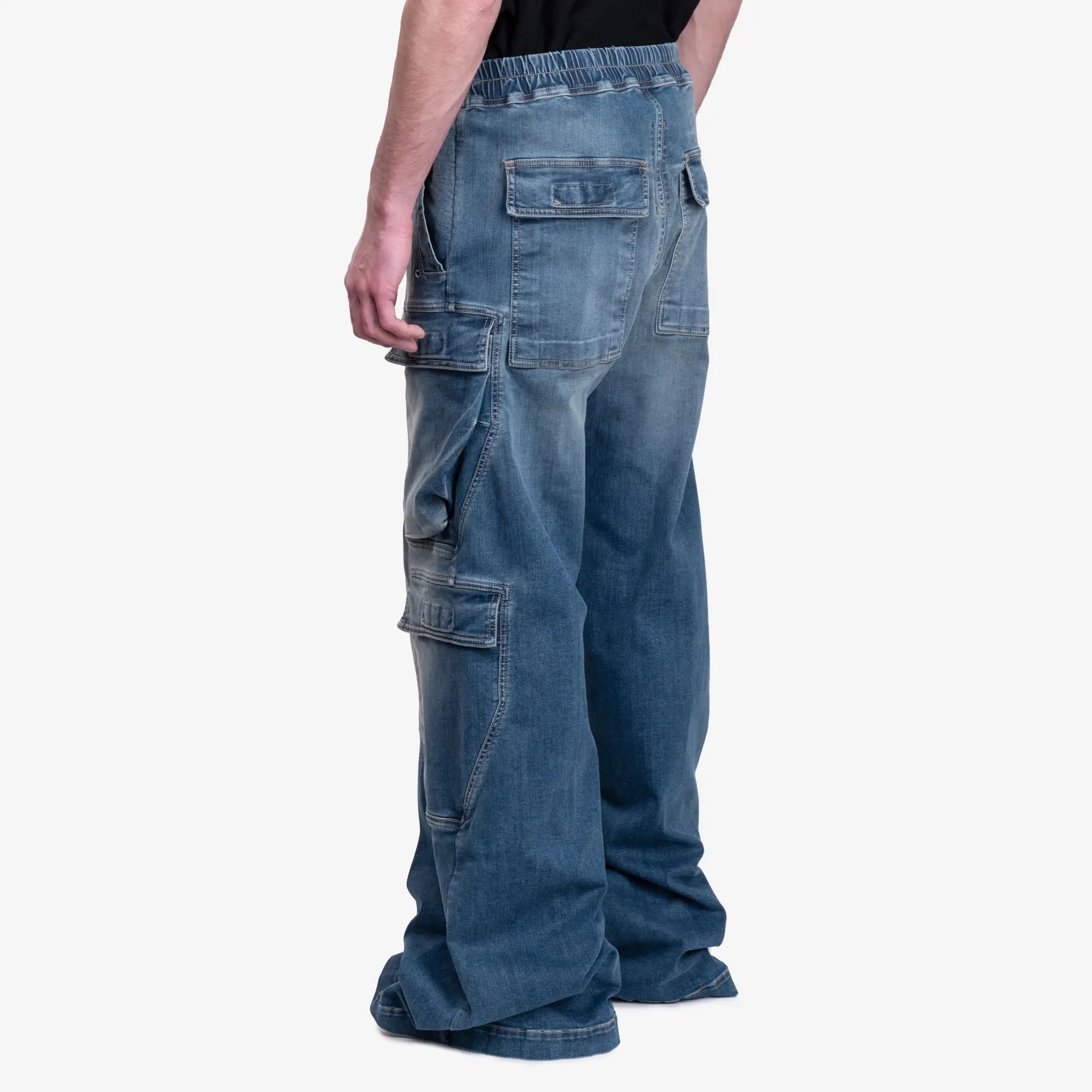 Rick Owens DRKSHDW Unisex Double Cargo Jumbo Bela Pants Washed Indigo - 4