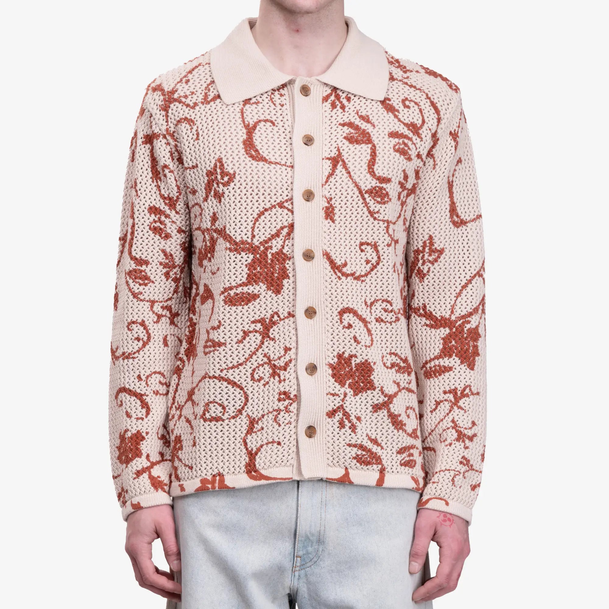 KidSuper Face Floral Open Knit Top Cream - 1