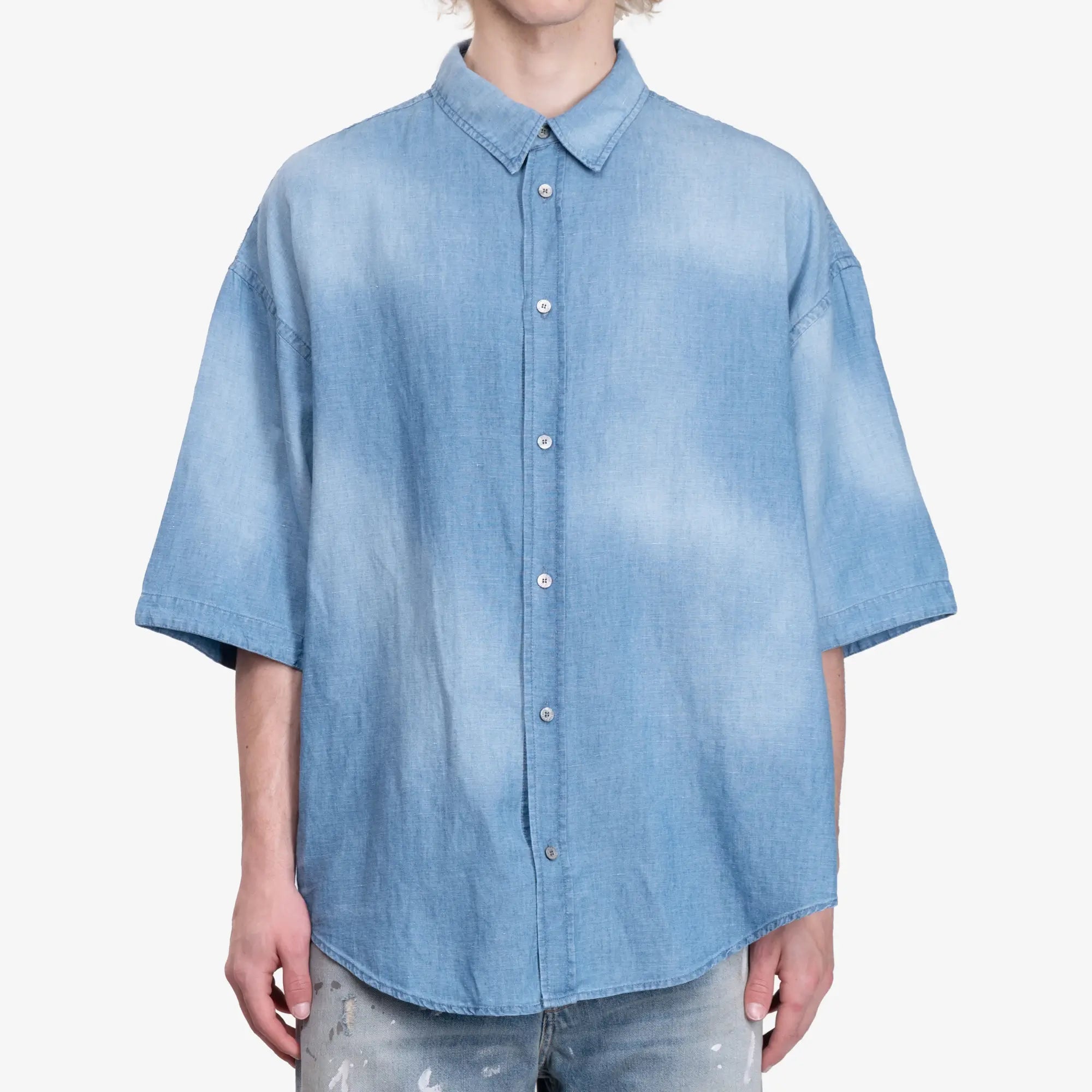 Acne Studios Logo Stamp Button Up Shirt Mid Blue - 1