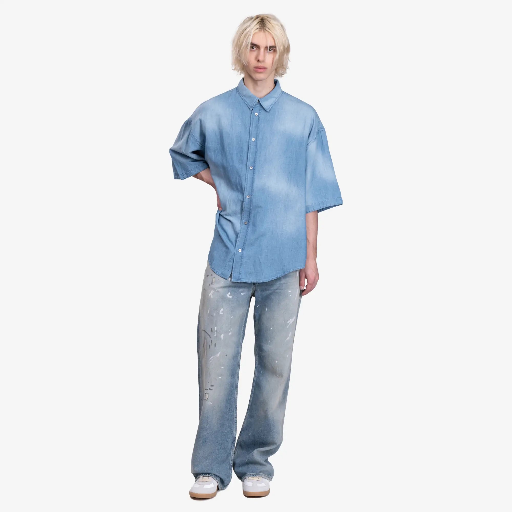 Acne Studios Logo Stamp Button Up Shirt Mid Blue - 2