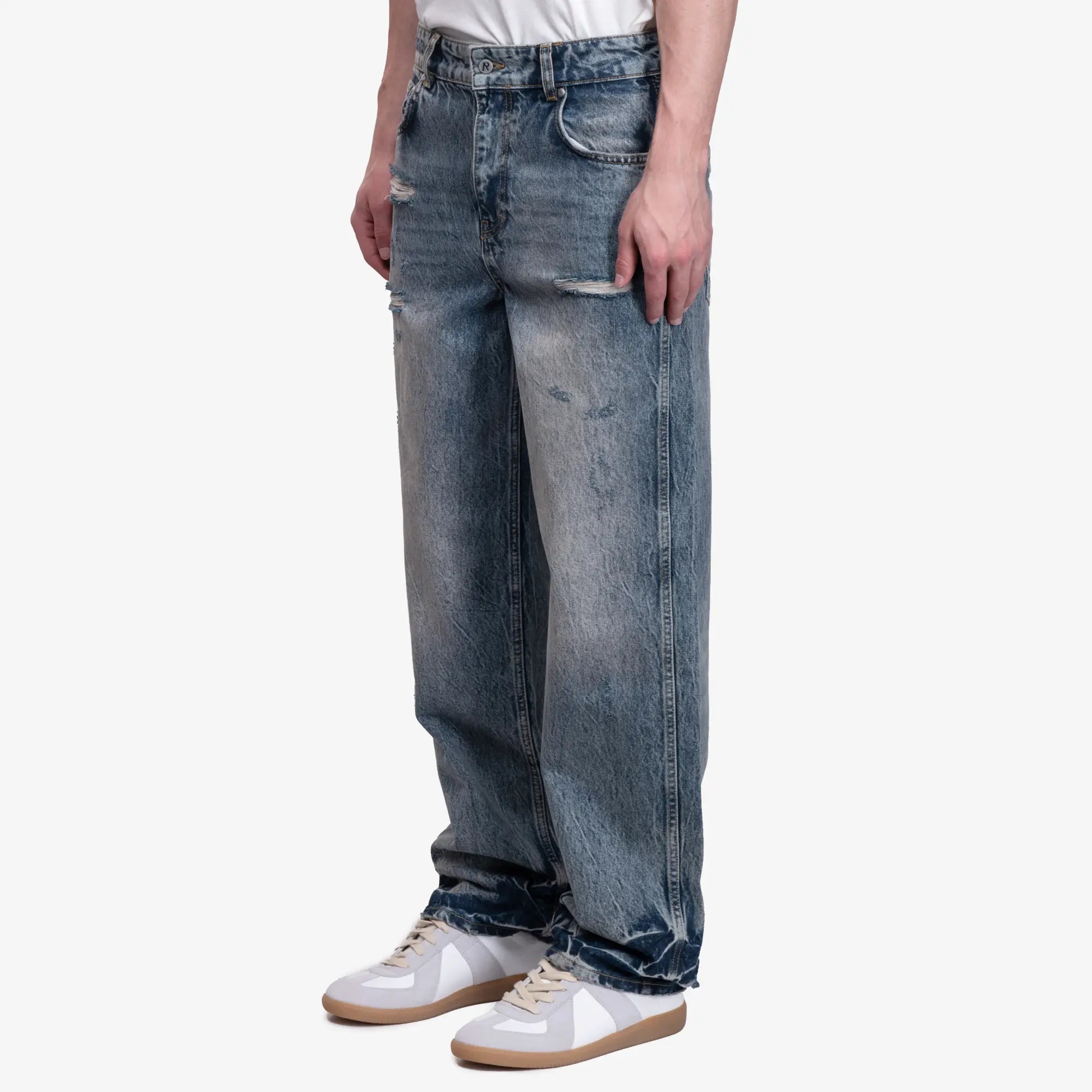 Represent R3 Distressed Baggy Jeans Blue Cream - 3