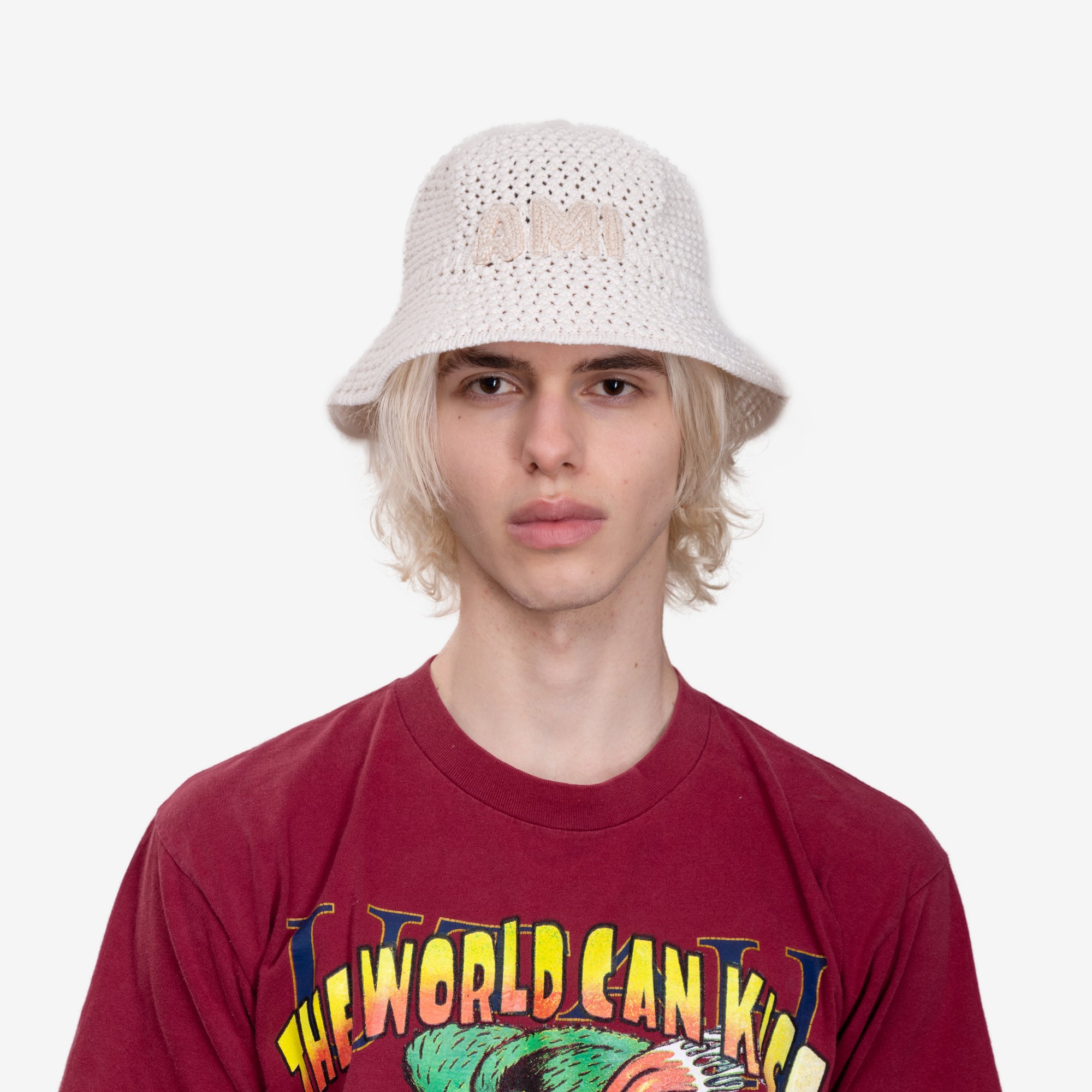 AMI Knit Ami Patch Bucket Hat White Cream - 2
