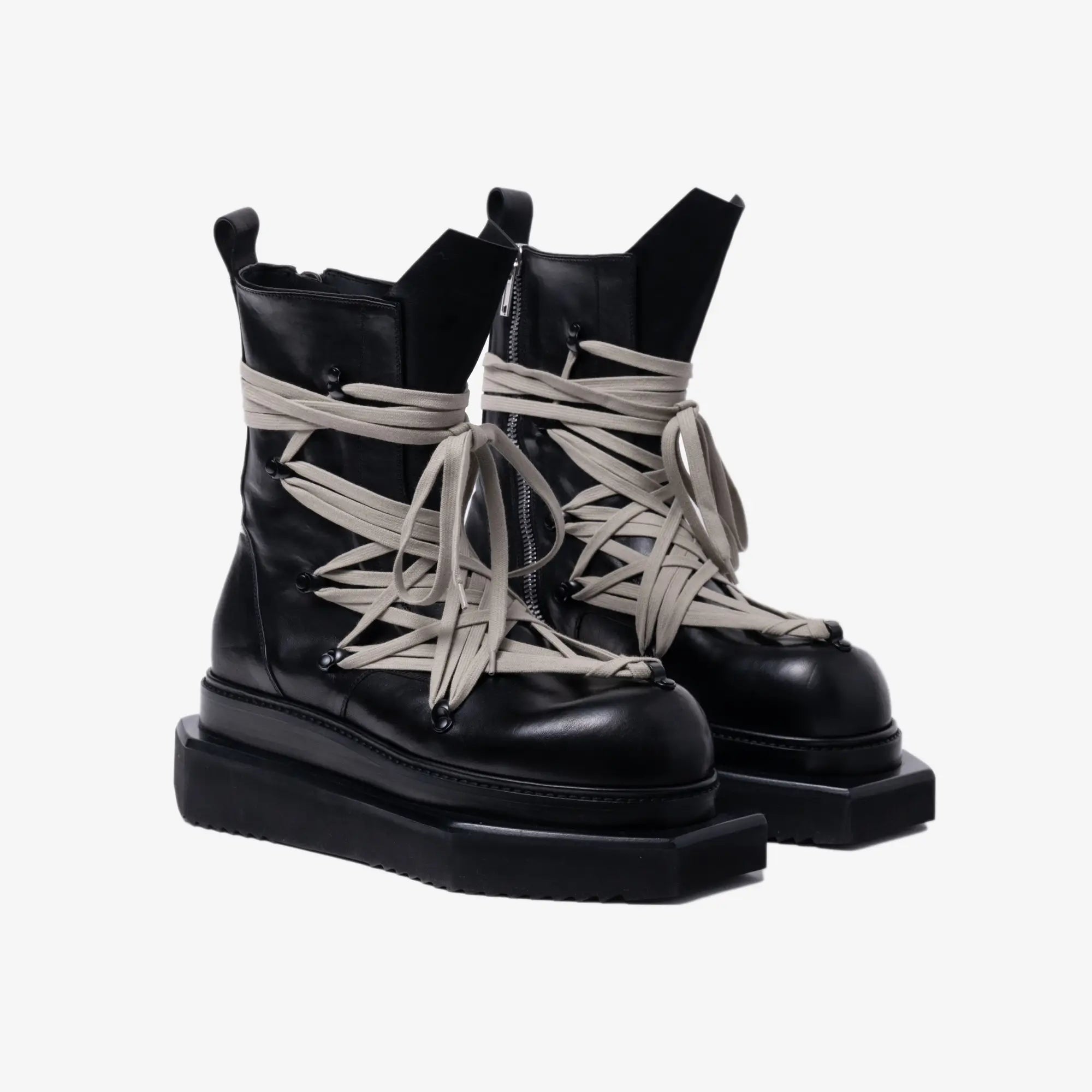 Rick Owens Megalace Turbo Cyclops Leather Boots Black - 1