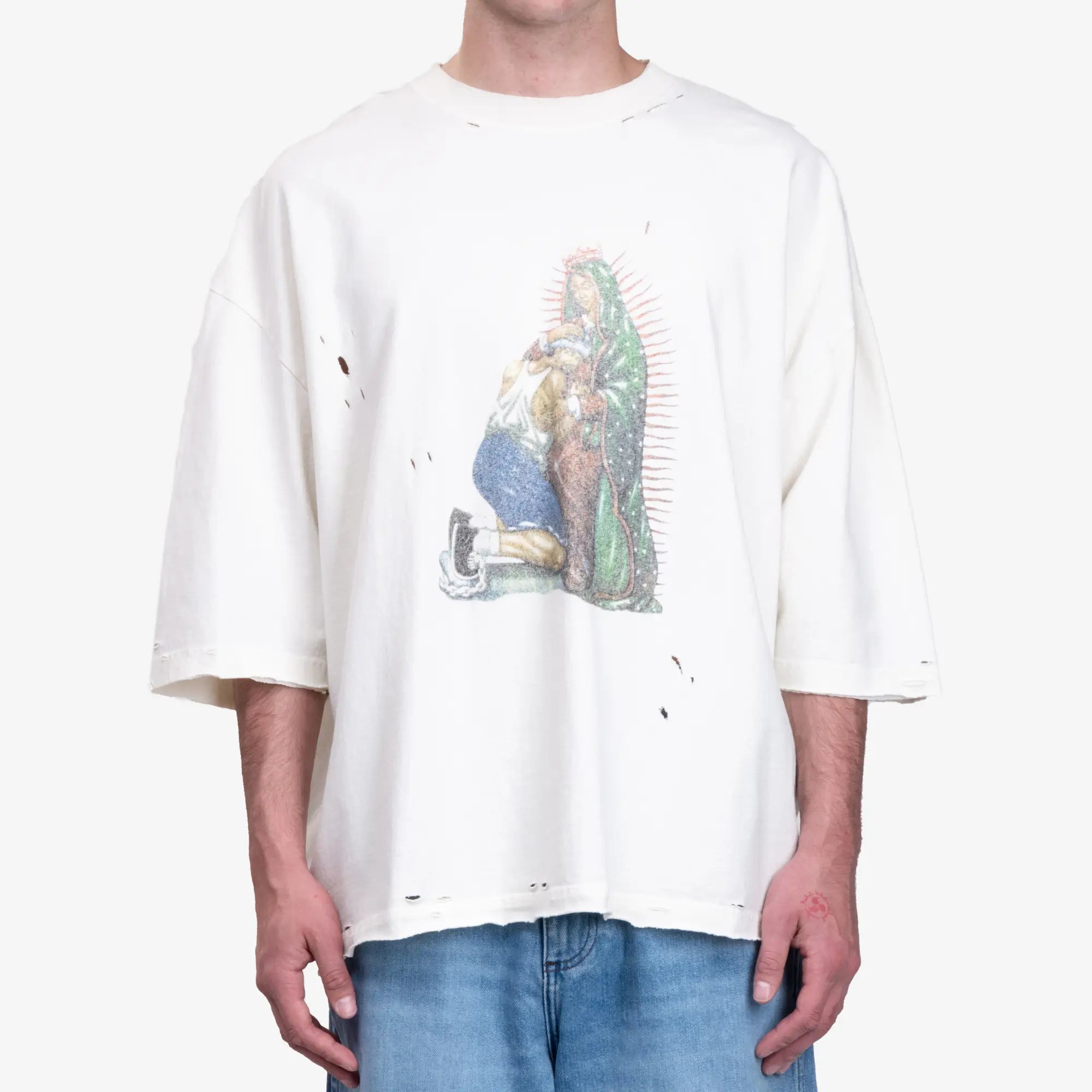 Willy Chavarria Santa Madre Destroyed Buffalo T-Shirt Snow White - 1