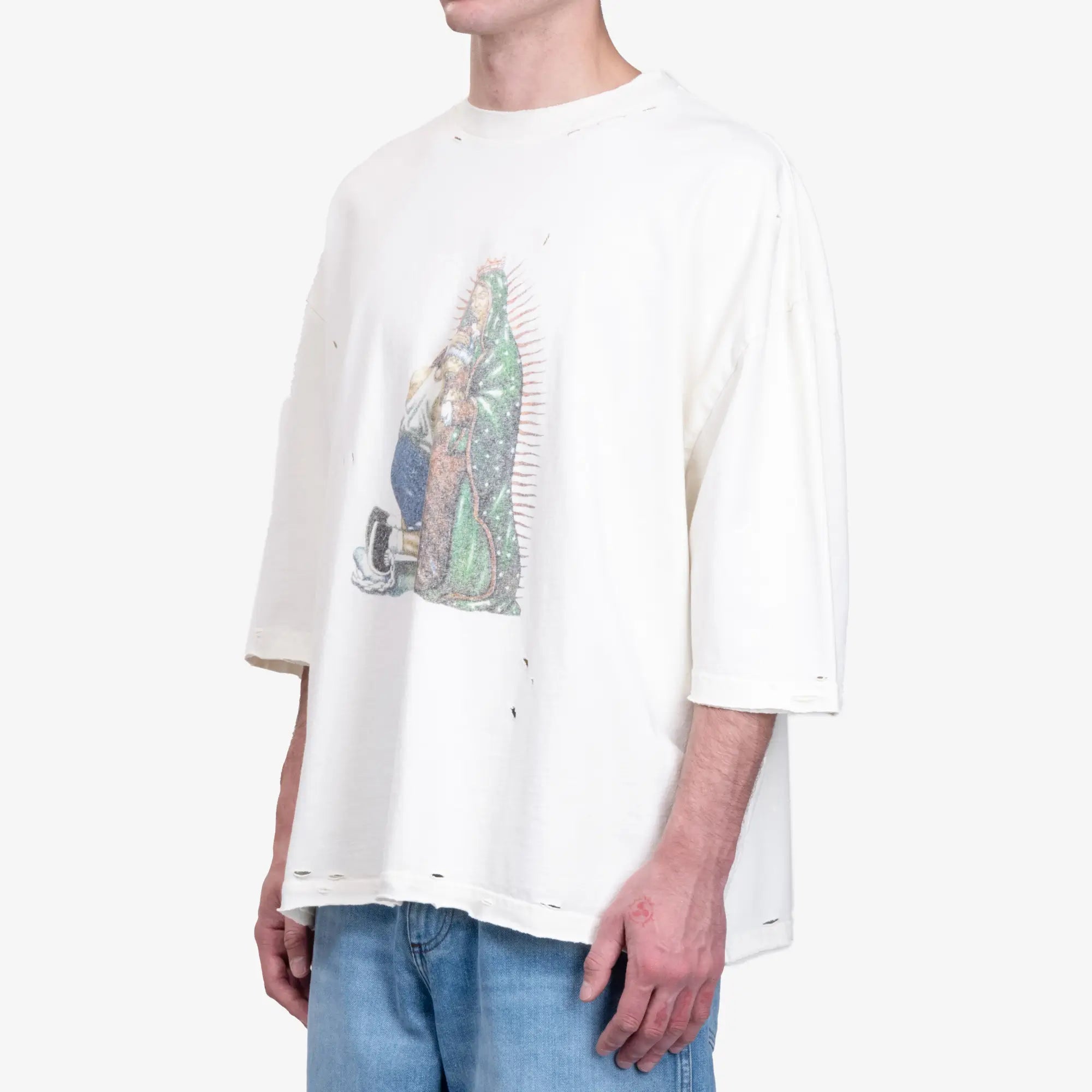 Willy Chavarria Santa Madre Destroyed Buffalo T-Shirt Snow White - 3