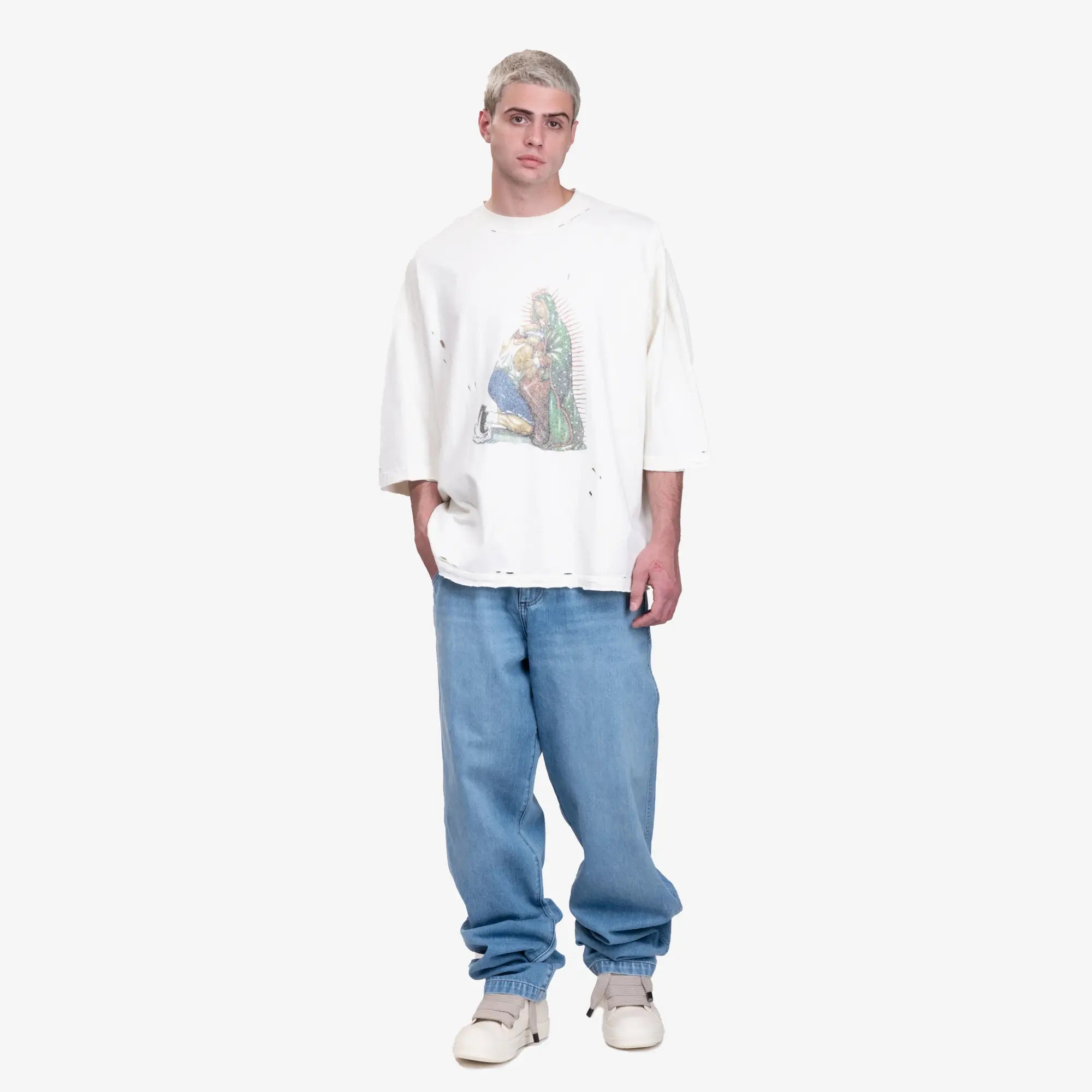 Willy Chavarria Santa Madre Destroyed Buffalo T-Shirt Snow White - 2
