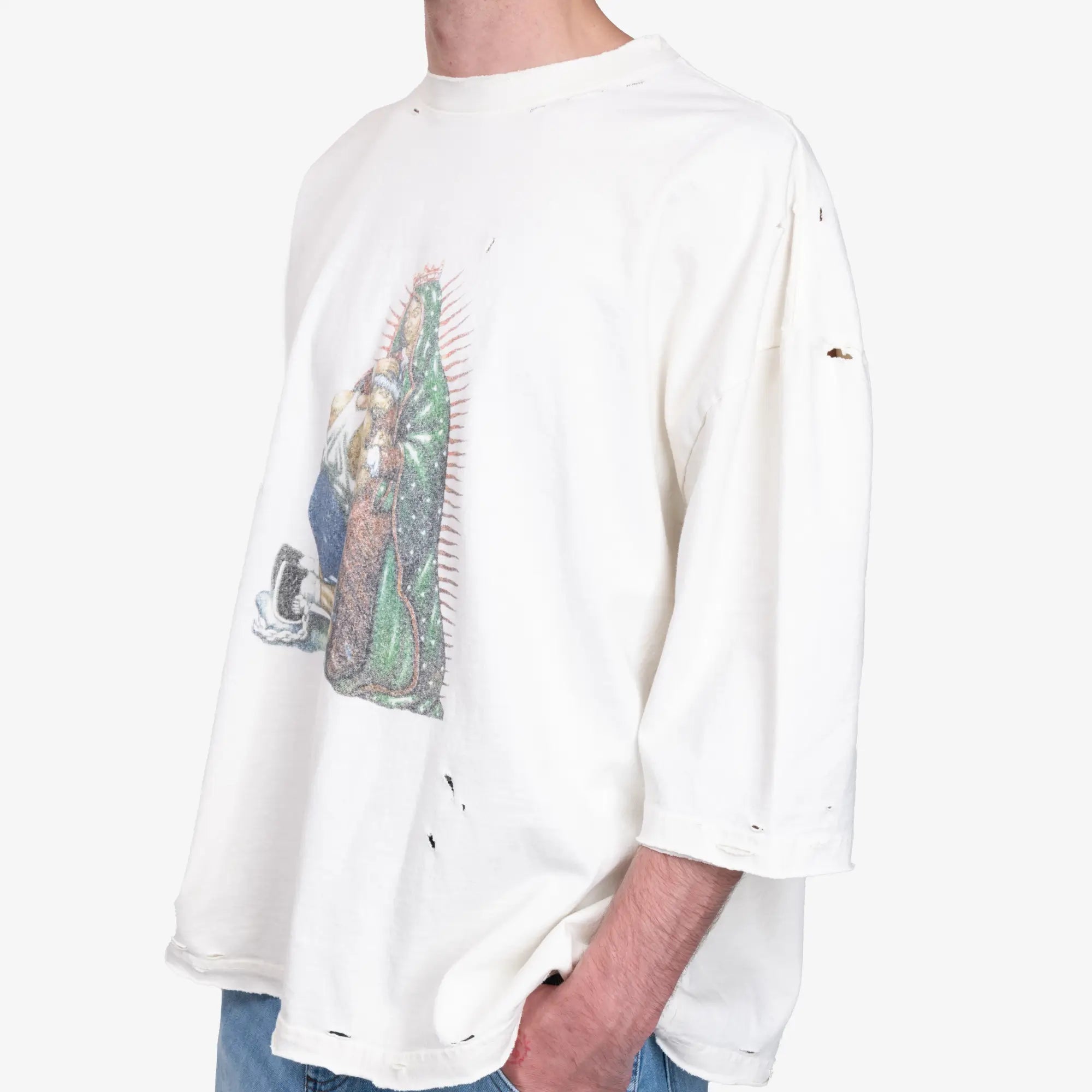 Willy Chavarria Santa Madre Destroyed Buffalo T-Shirt Snow White - 5